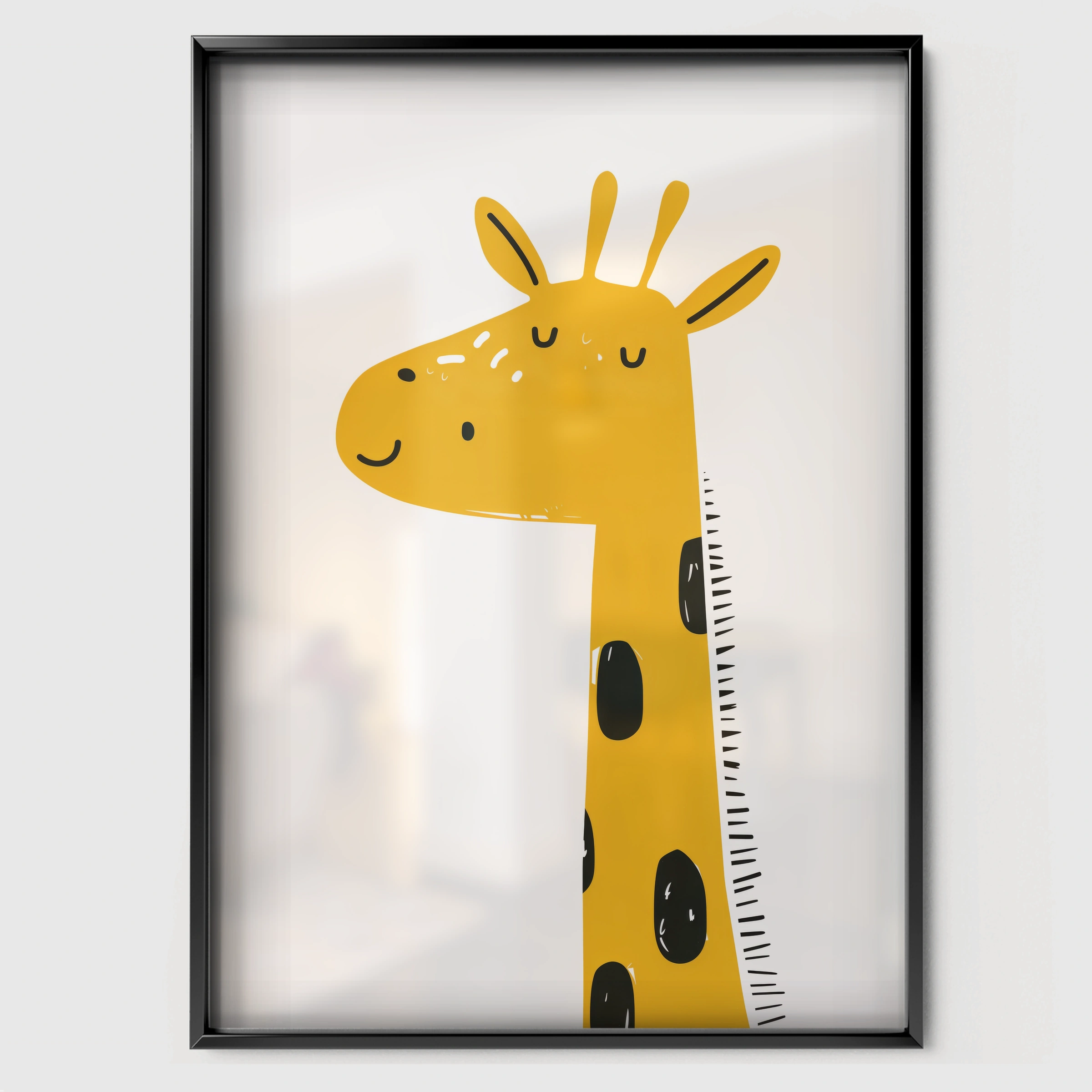 Yellow Giraffe Nursery Print - black framed nursery wall art print