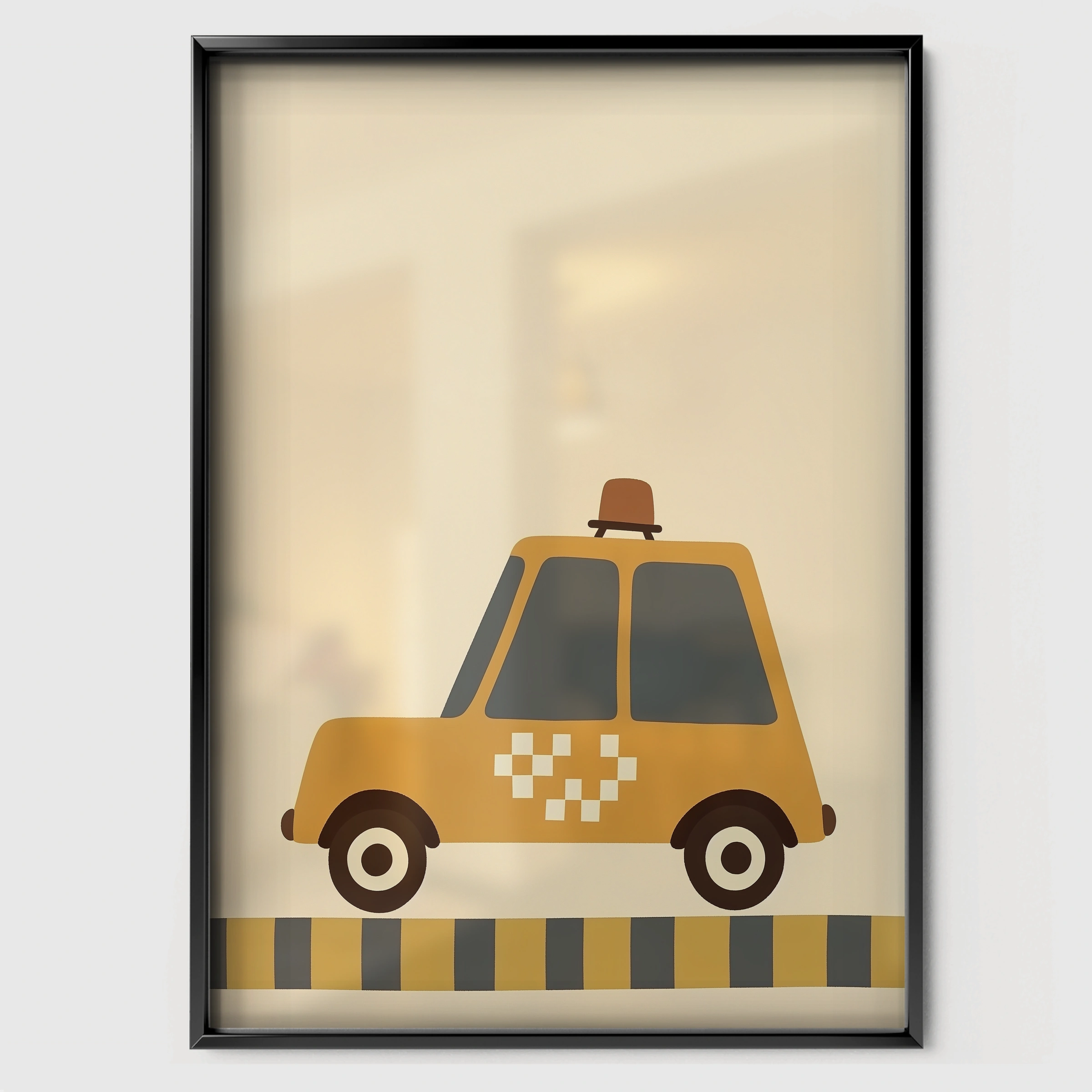 Yellow Taxi Cab Nursery Print - black framed nursery wall art print