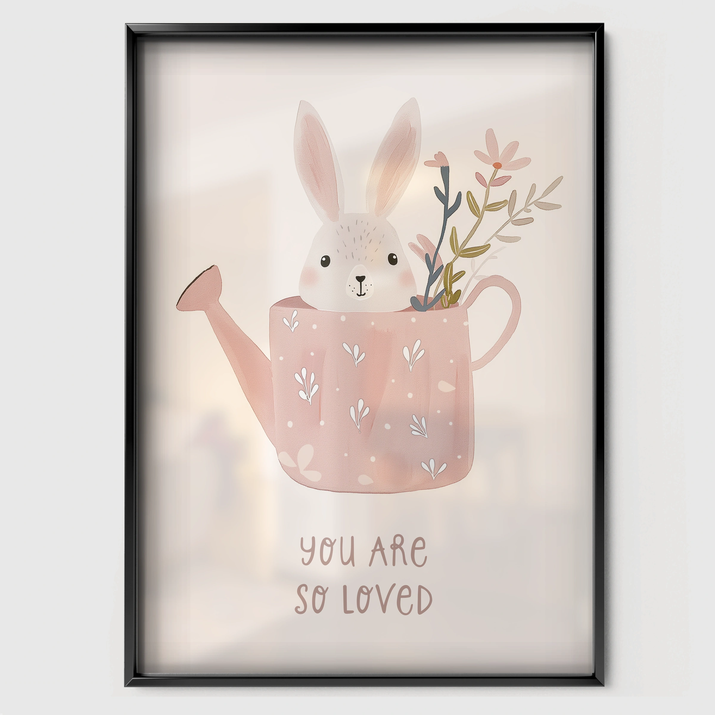 You Are So Loved Bunny Nursery Print - black framed nursery wall art print