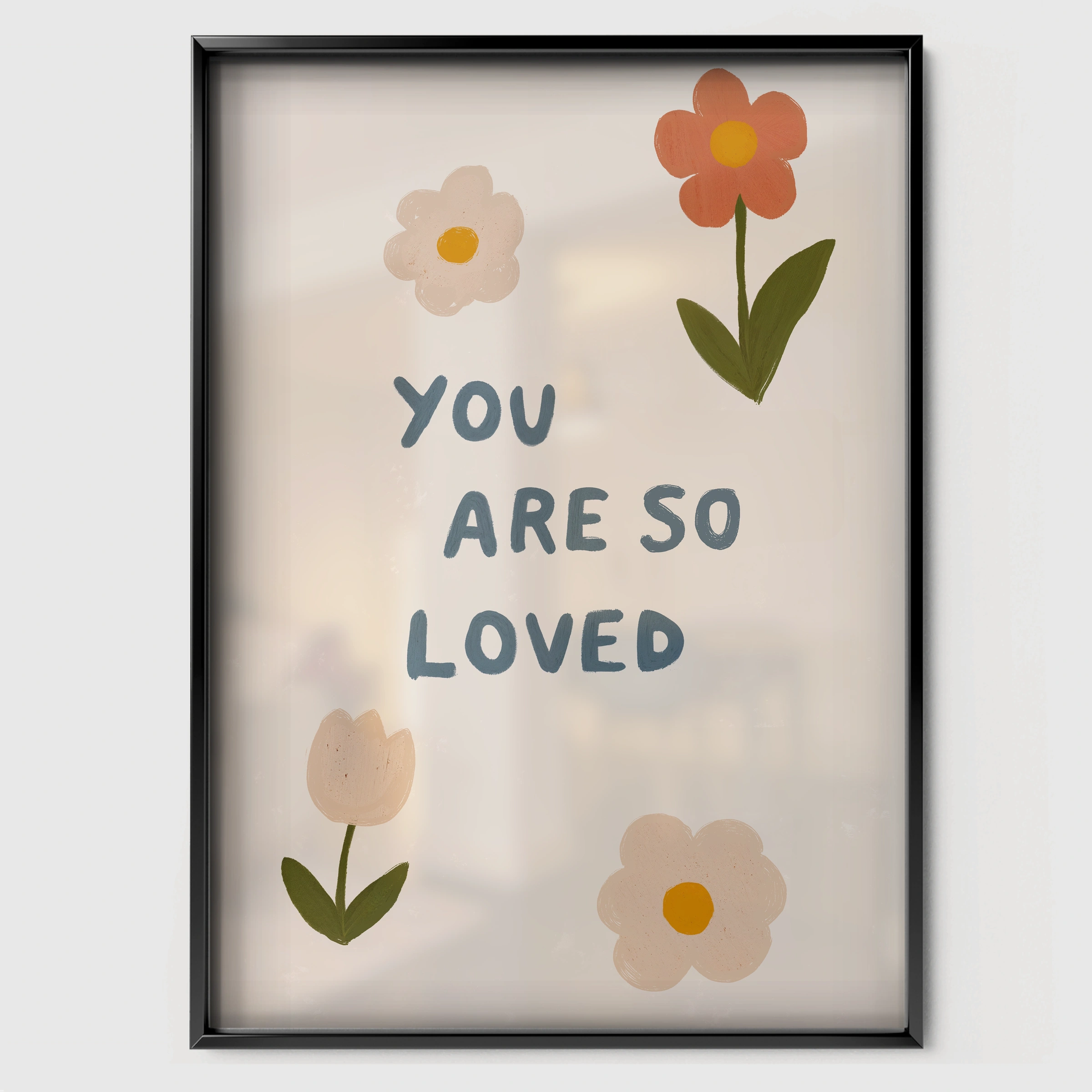 You Are So Loved Daisies Nursery Print - black framed nursery wall art print