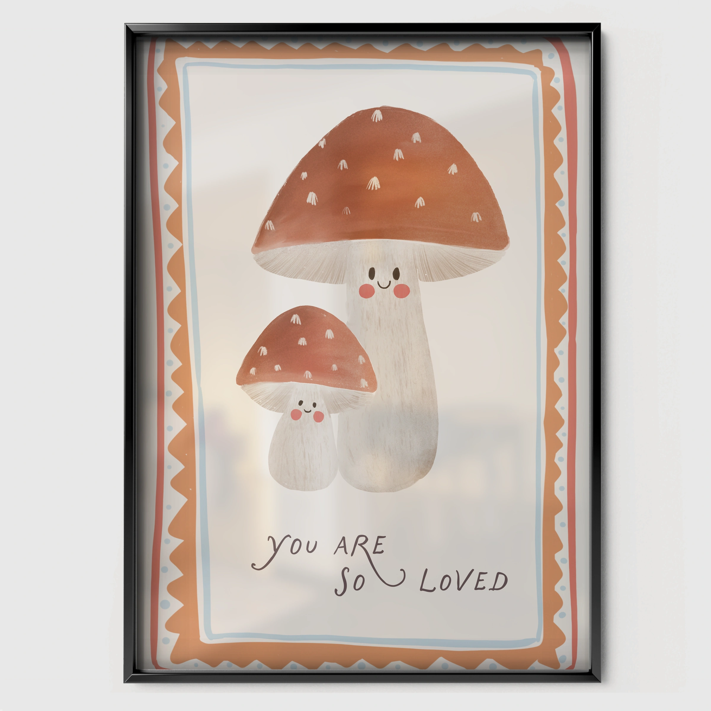 You Are So Loved Toadstool Nursery Print - black framed nursery wall art print
