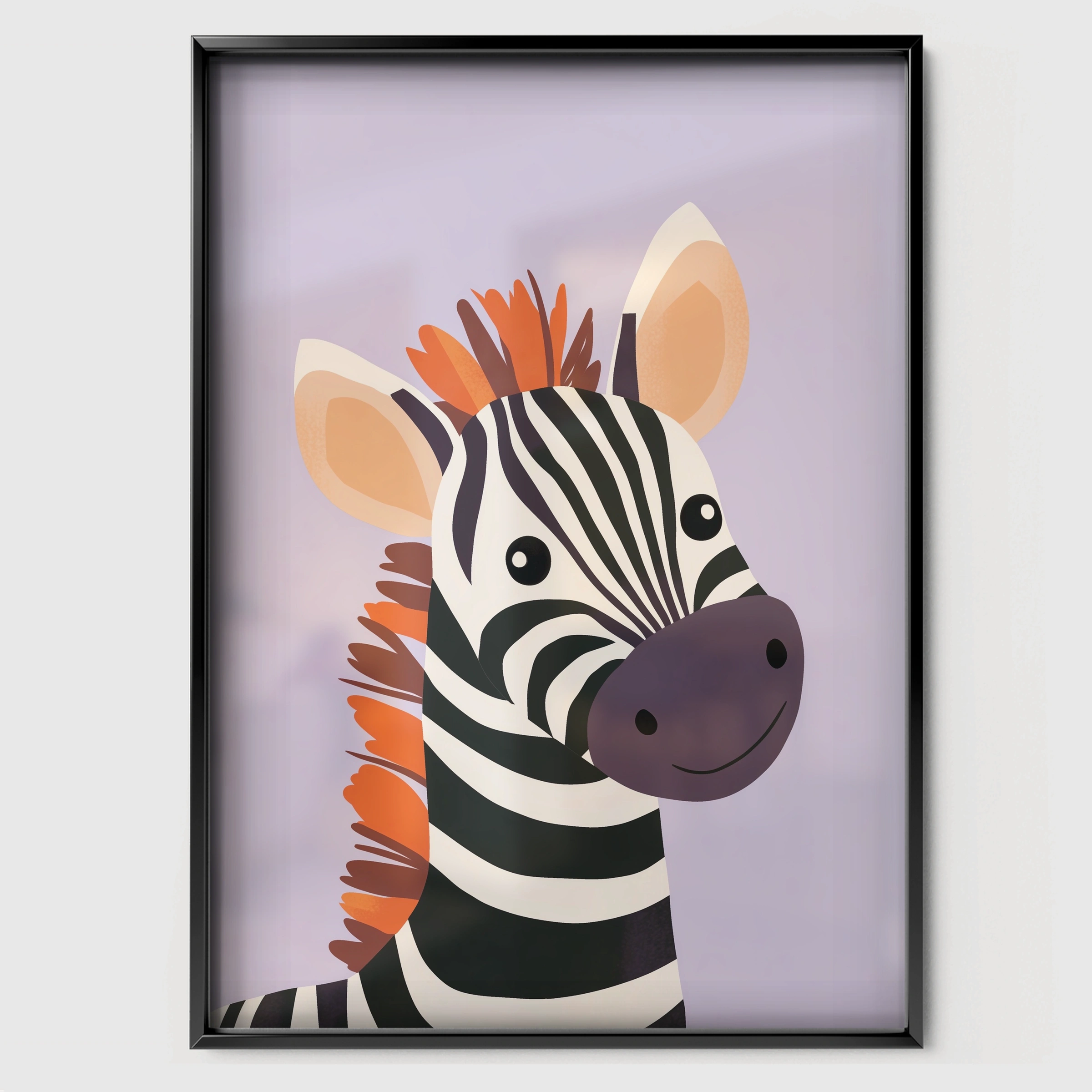 Zebra Foal Nursery Print - black framed nursery wall art print