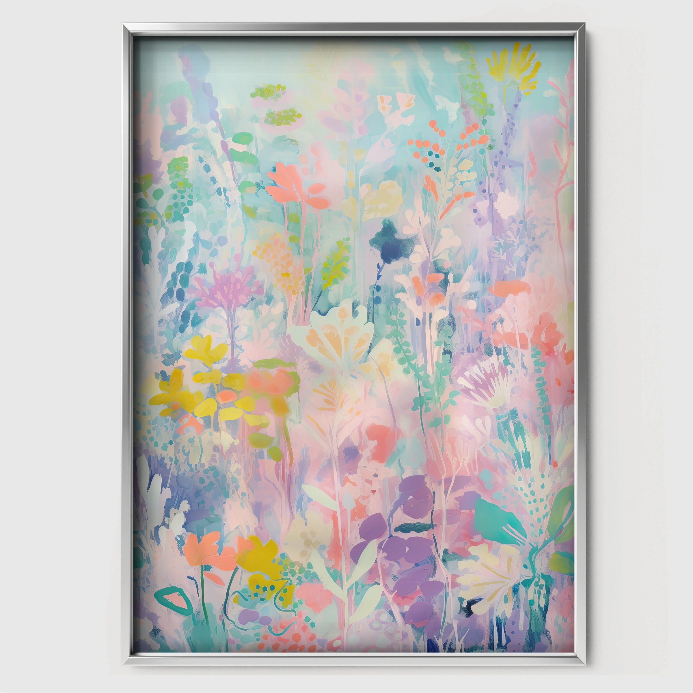 Abstract Meadow Nursery Print - white framed nursery wall art print