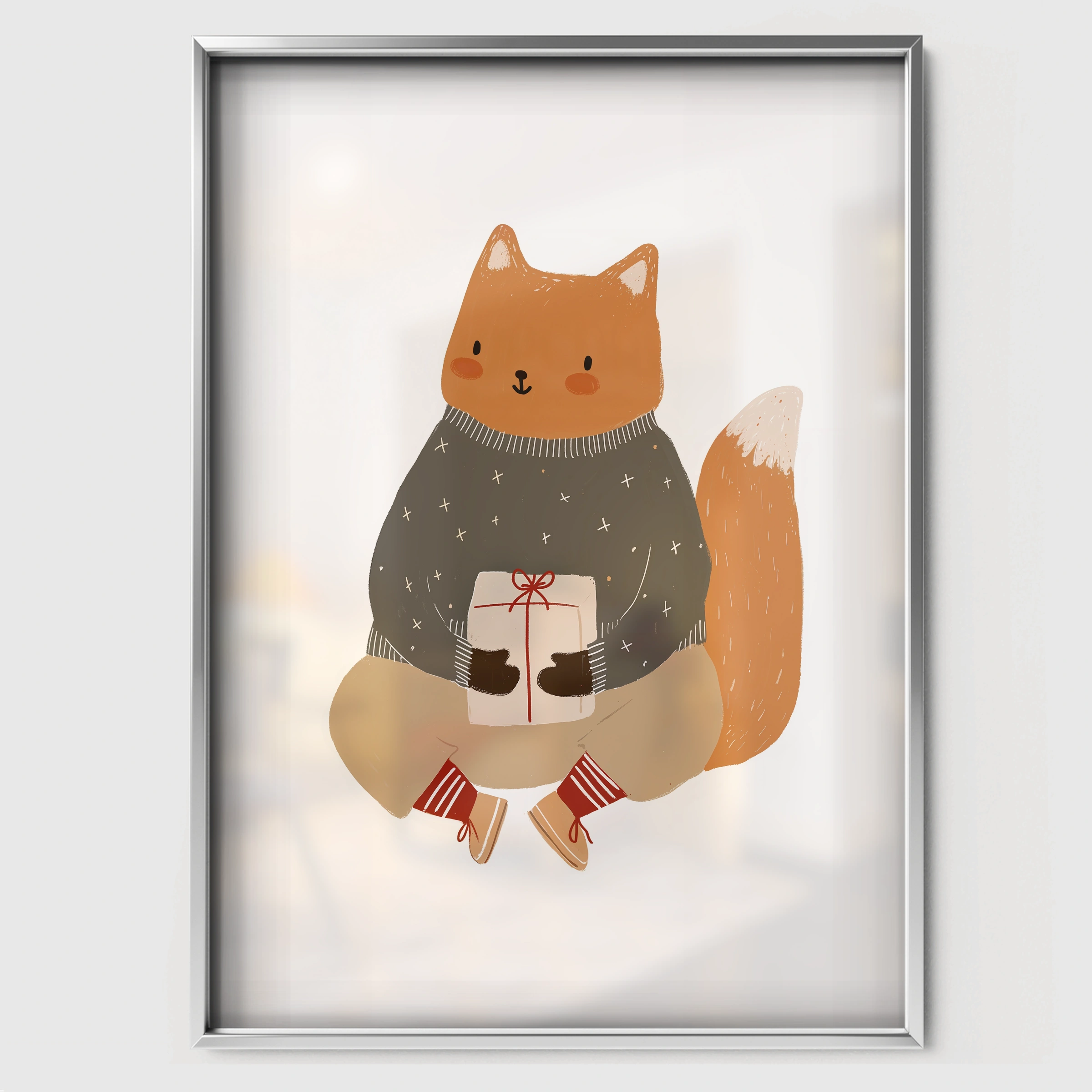 Acorn Squirrel Nursery Print - white framed nursery wall art print