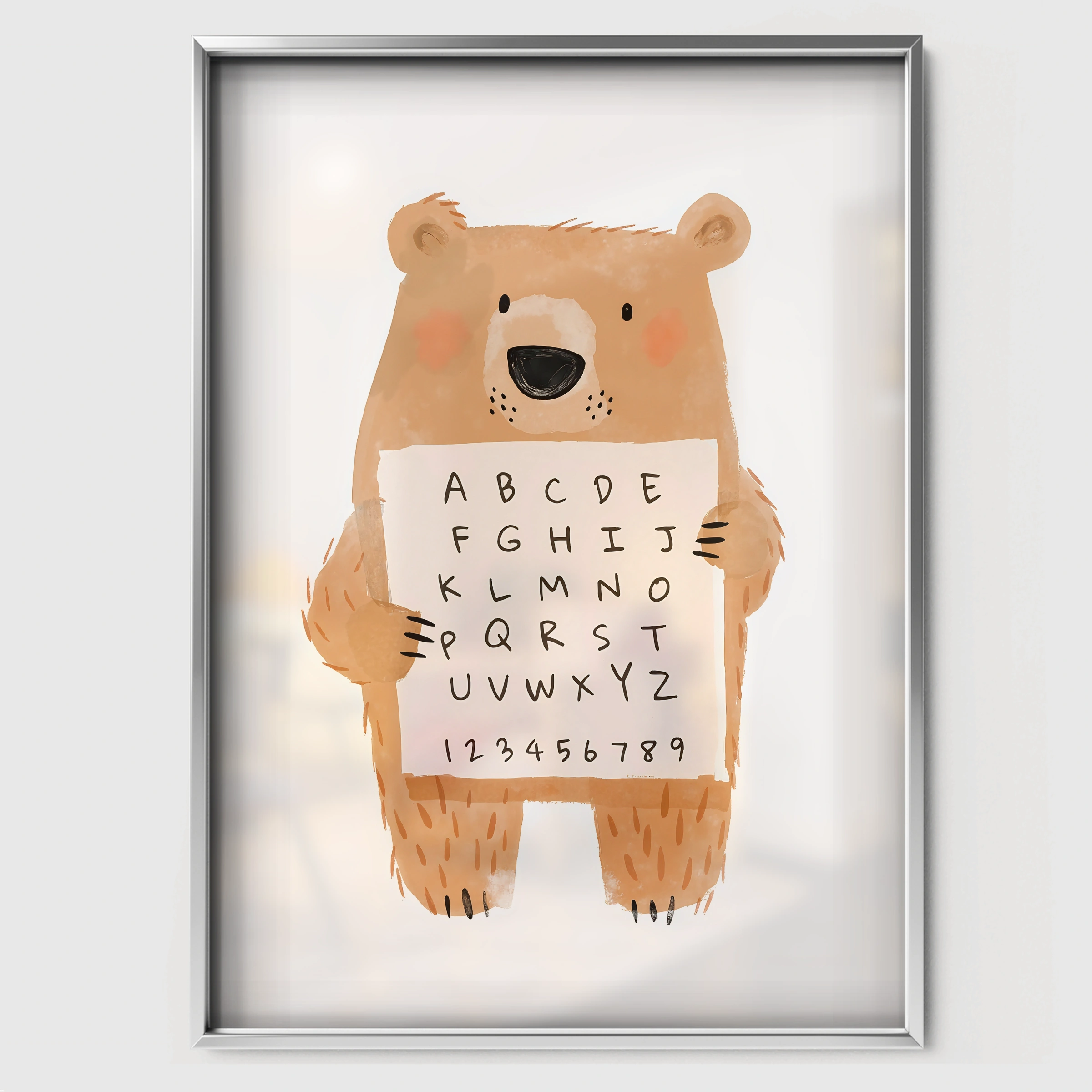 Alphabet Bear Nursery Print - white framed nursery wall art print