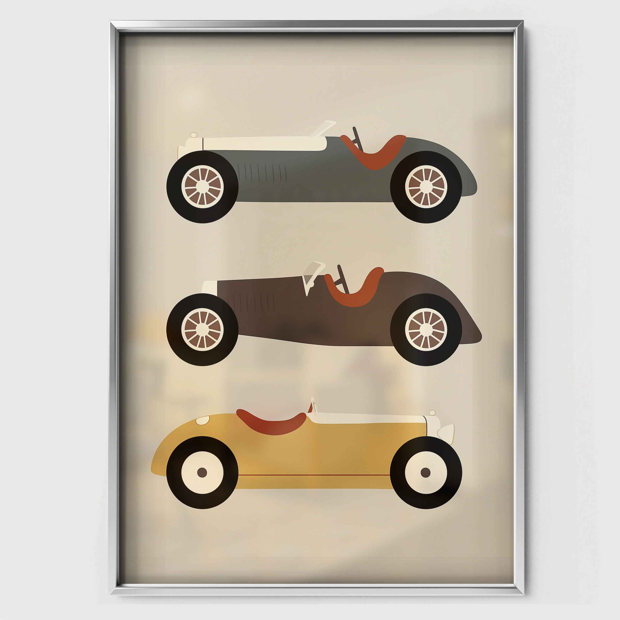 Antique Race Cars Nursery Print - white framed nursery wall art print