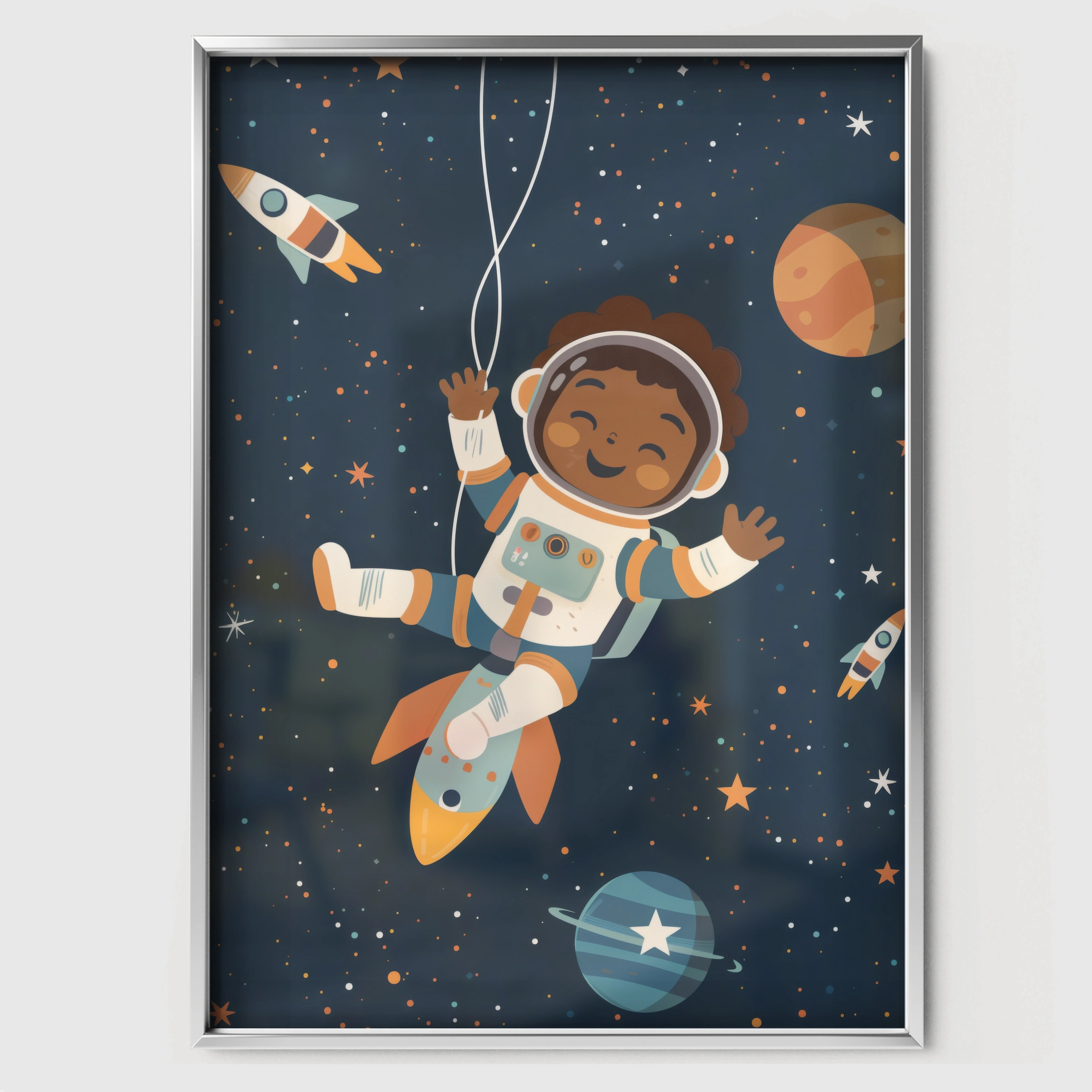 Astronaut Adventure Nursery Print - white framed nursery wall art print