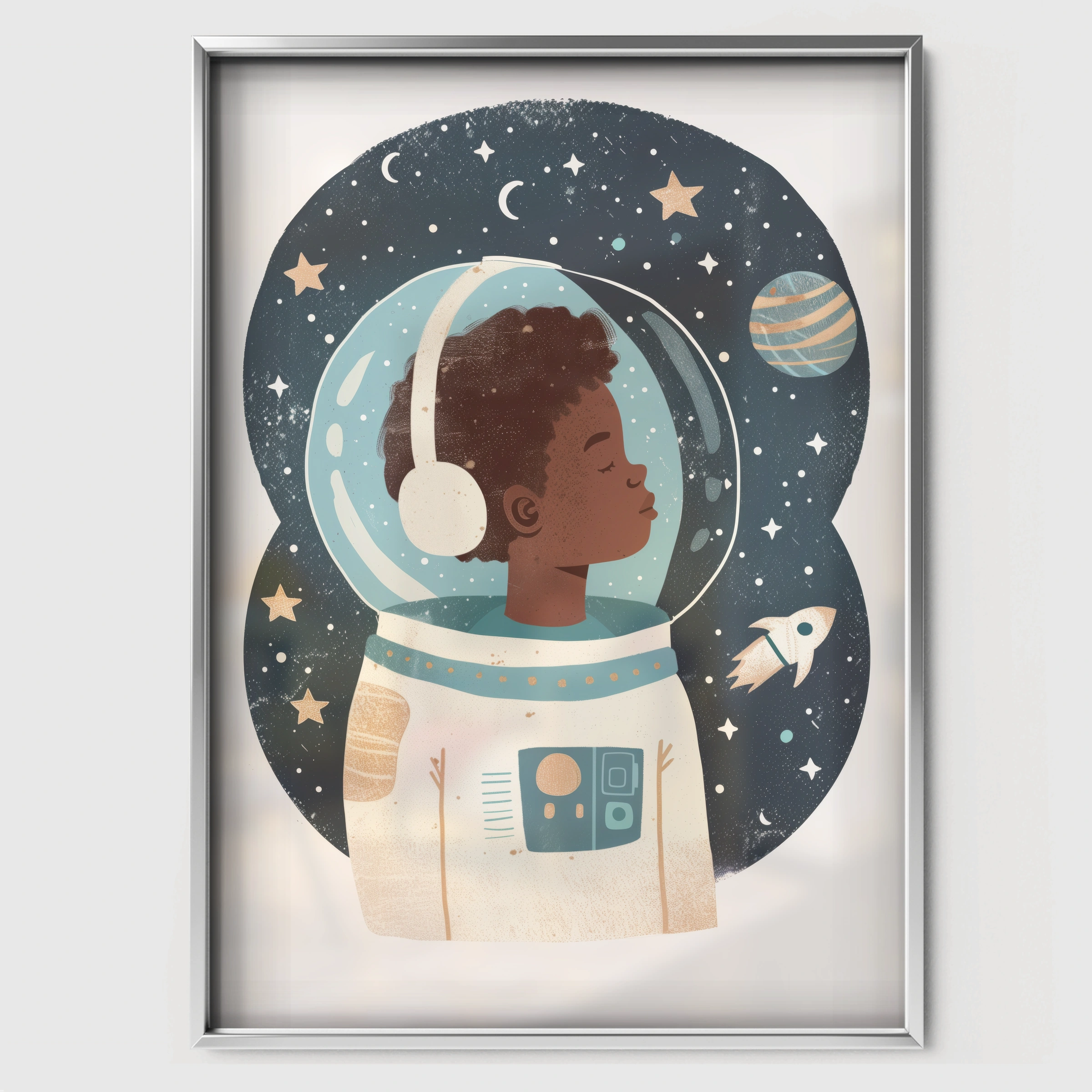 Astronaut Boy Nursery Print - white framed nursery wall art print