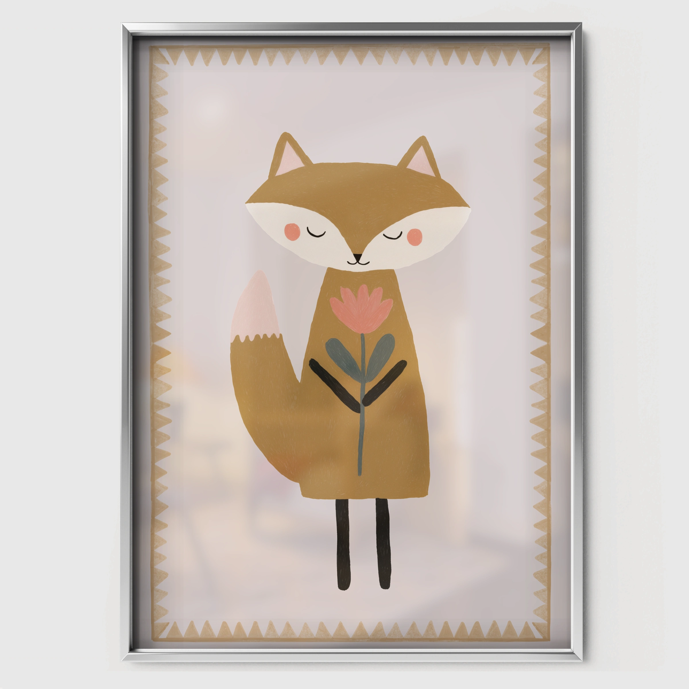 Autumn Fox Nursery Print - white framed nursery wall art print