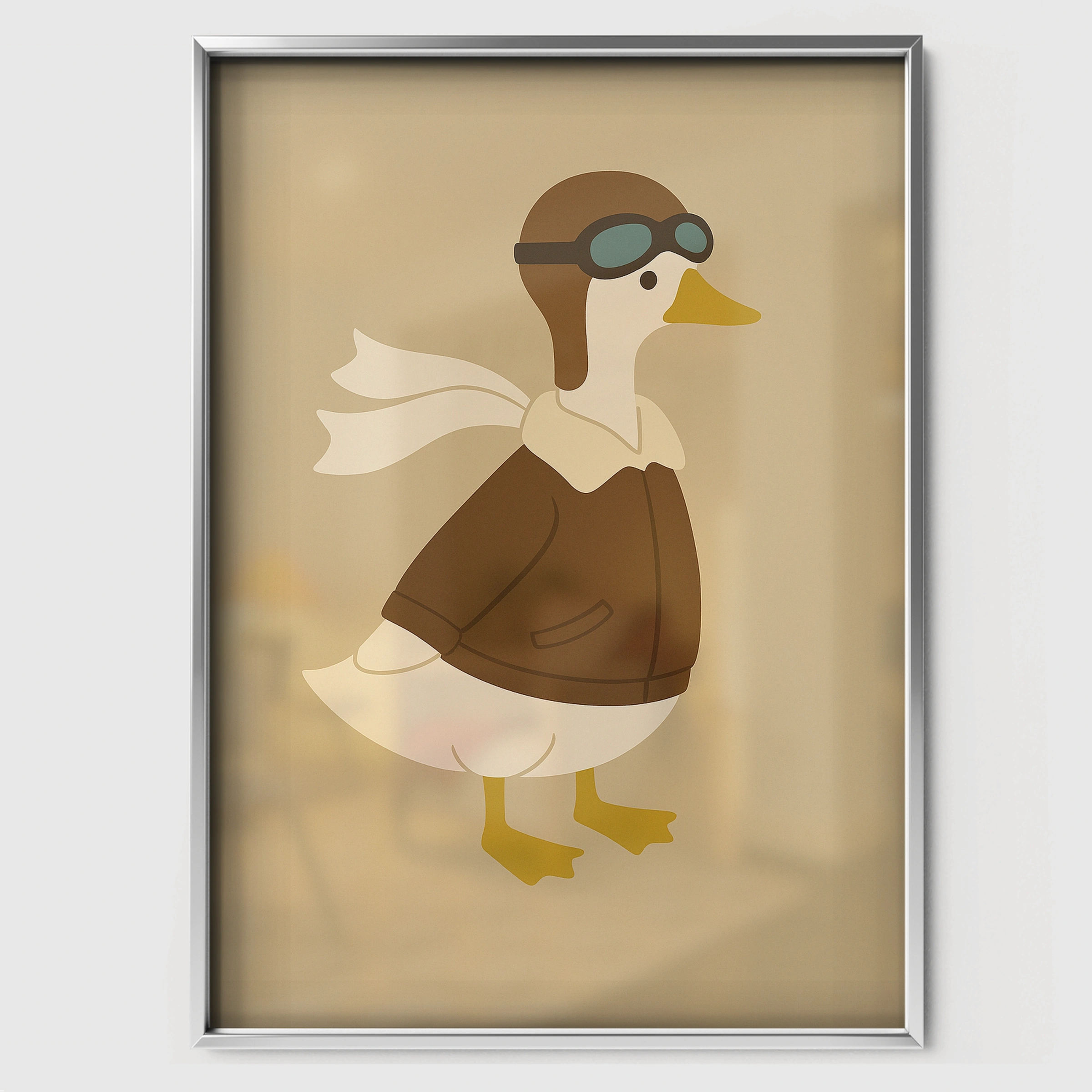 Aviator Goose Nursery Print - white framed nursery wall art print