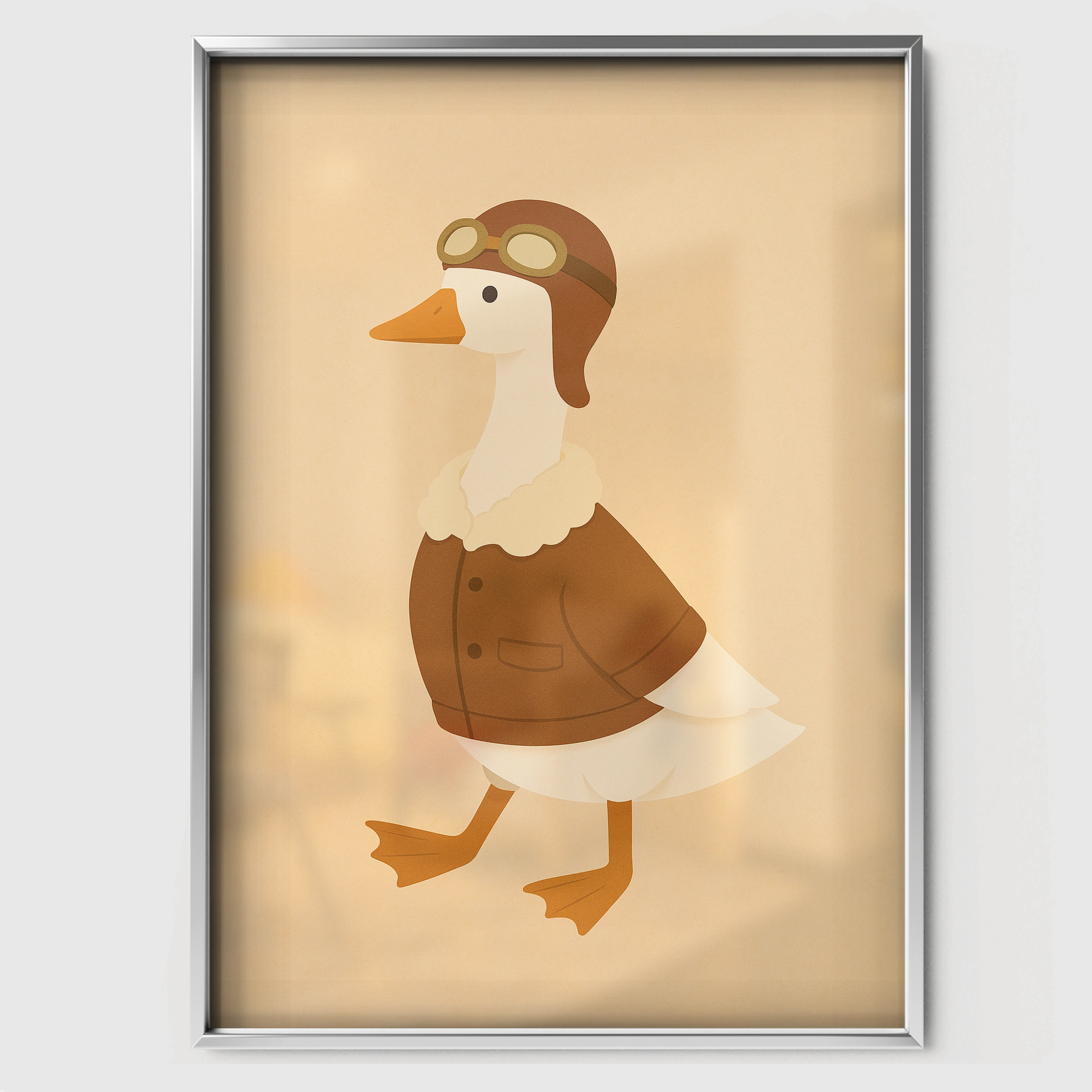 Aviator Goose Portrait Nursery Print - white framed nursery wall art print