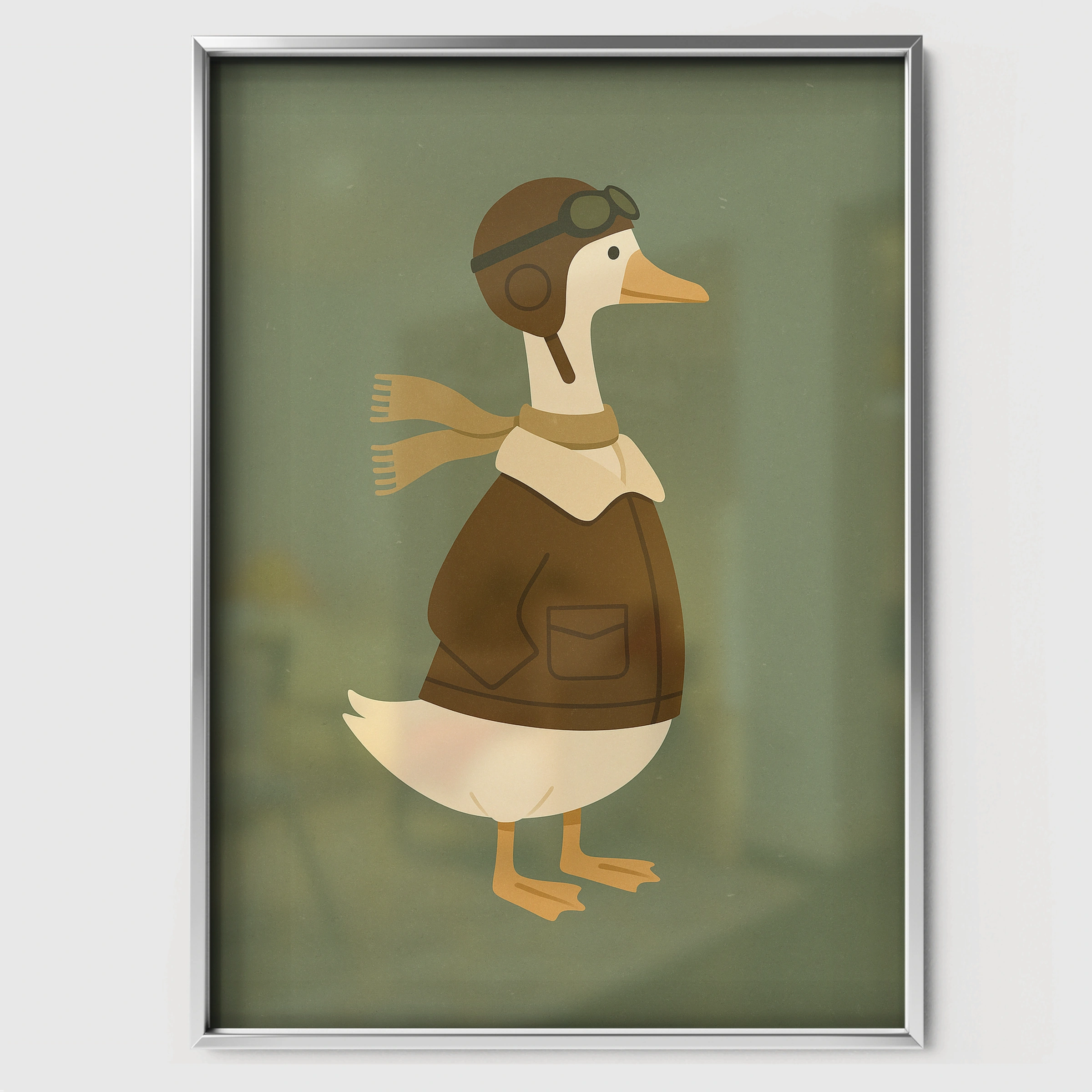 Aviator Goose Two Nursery Print - white framed nursery wall art print
