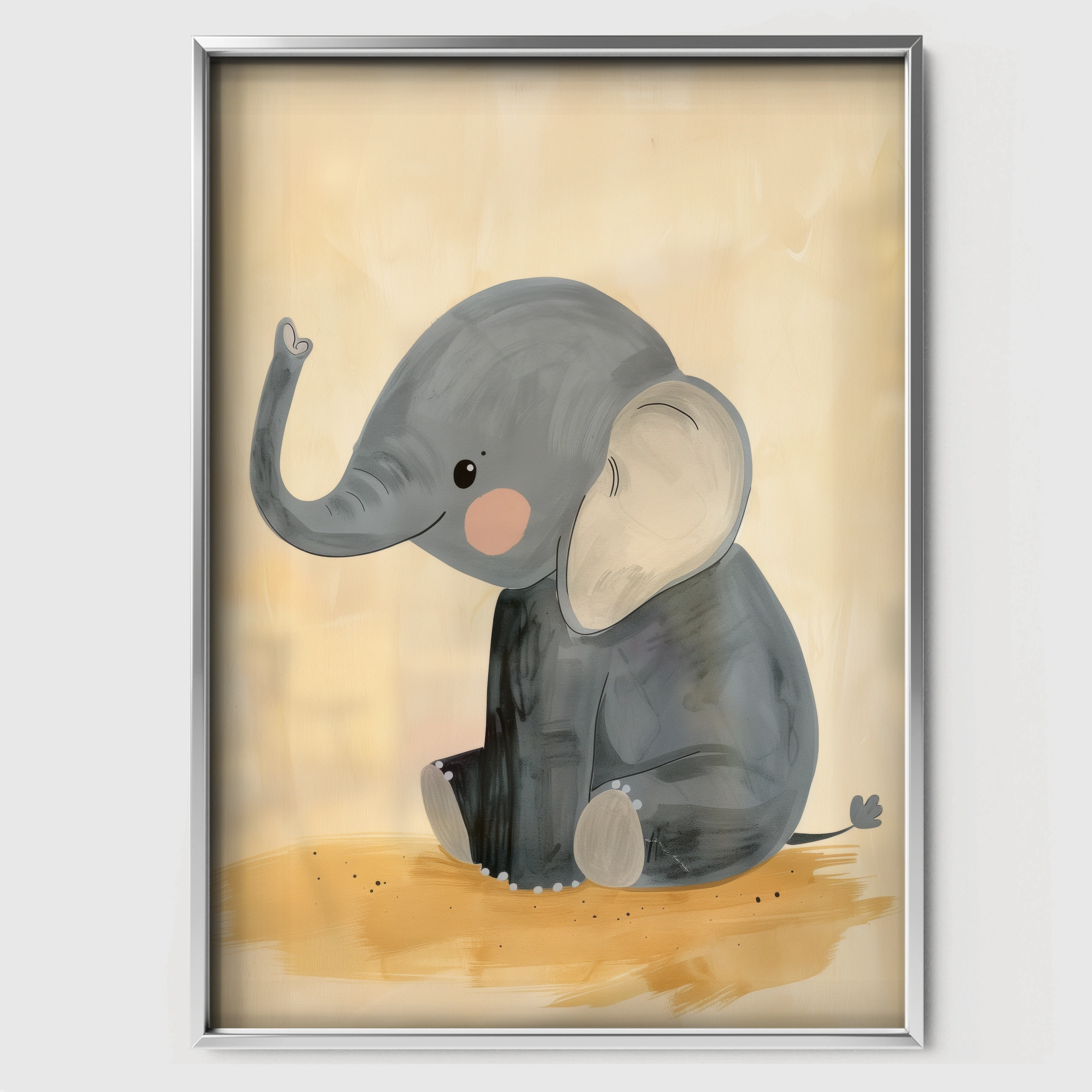 Baby Elephant Nursery Print - white framed nursery wall art print