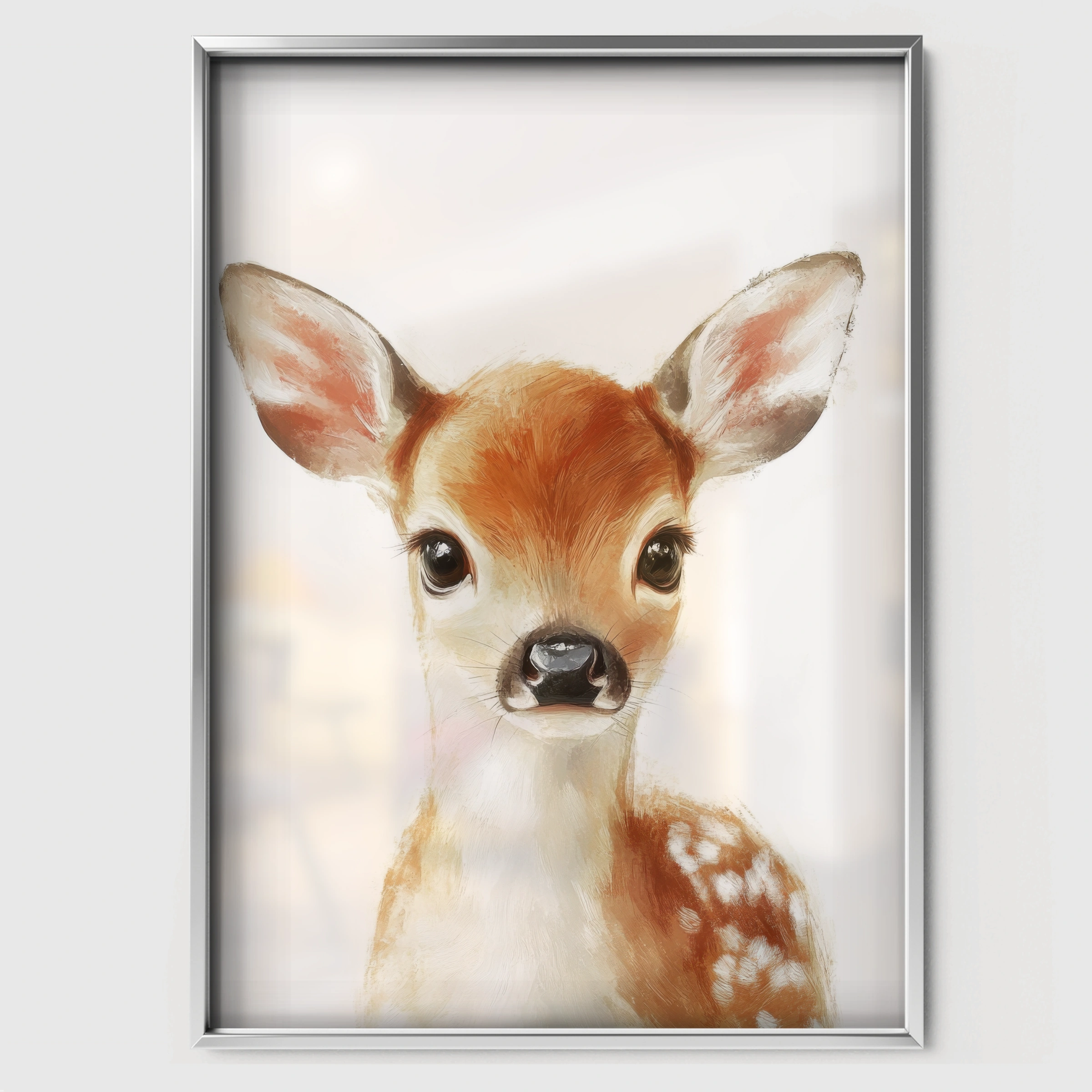 Baby Fawn Nursery Print - white framed nursery wall art print