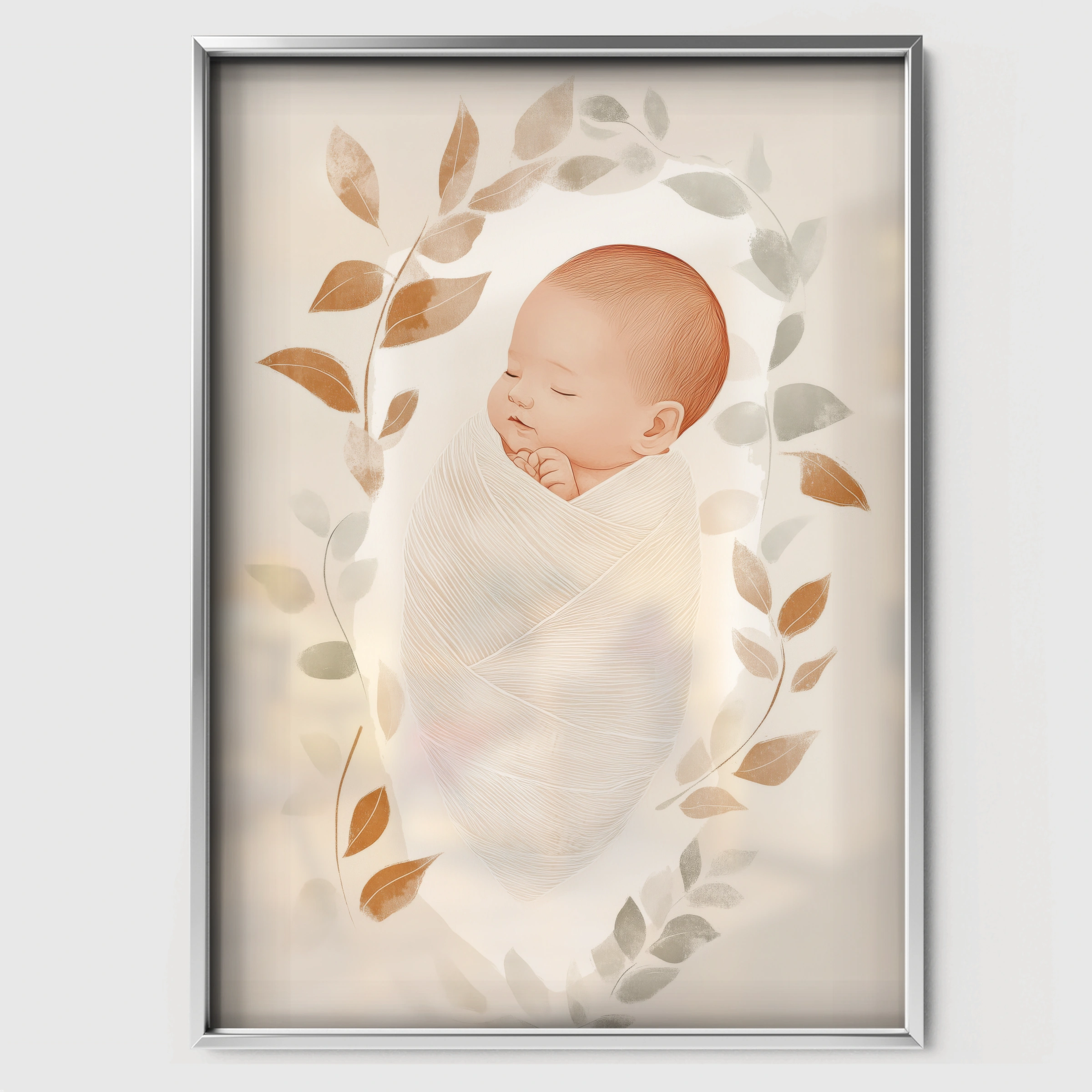 Baby in a Wreath Nursery Print - white framed nursery wall art print