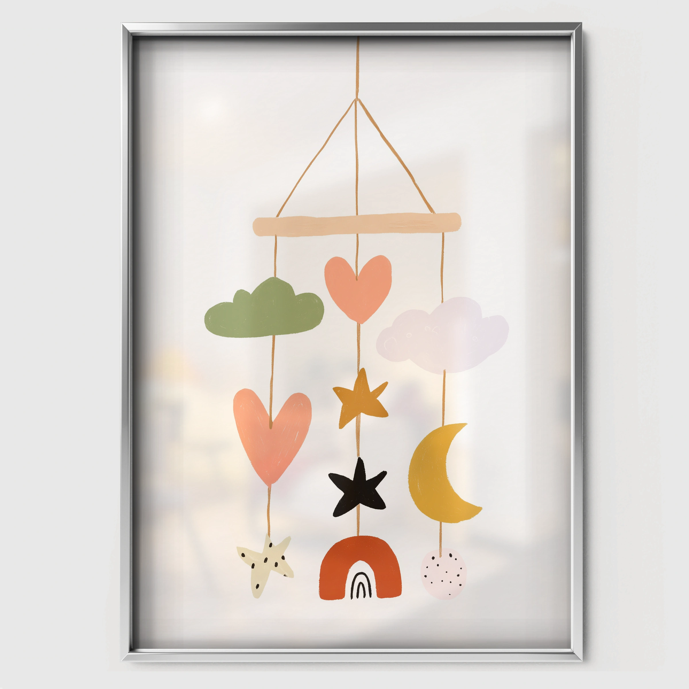 Baby Mobile Nursery Print - white framed nursery wall art print