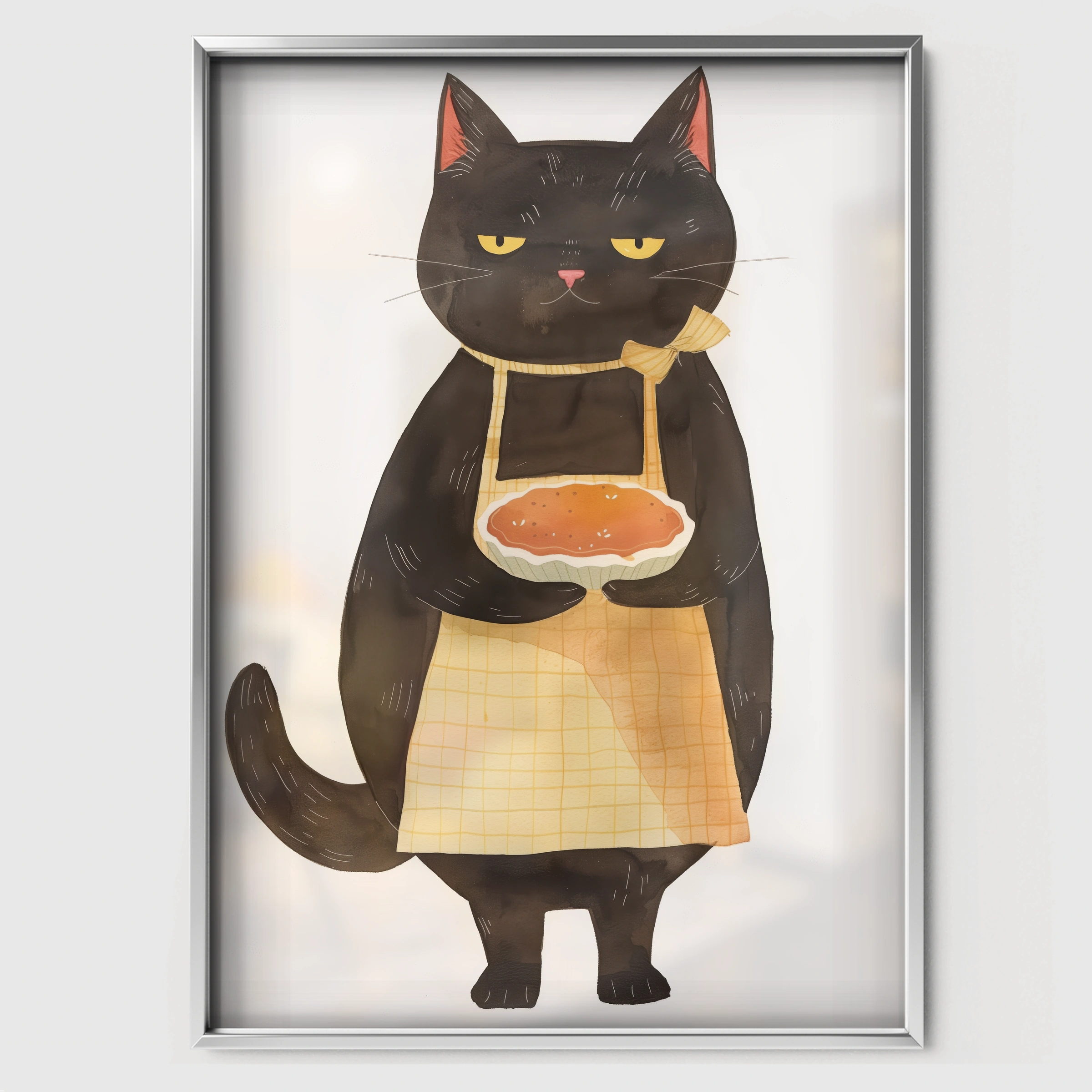 Baking Cat Nursery Print - white framed nursery wall art print