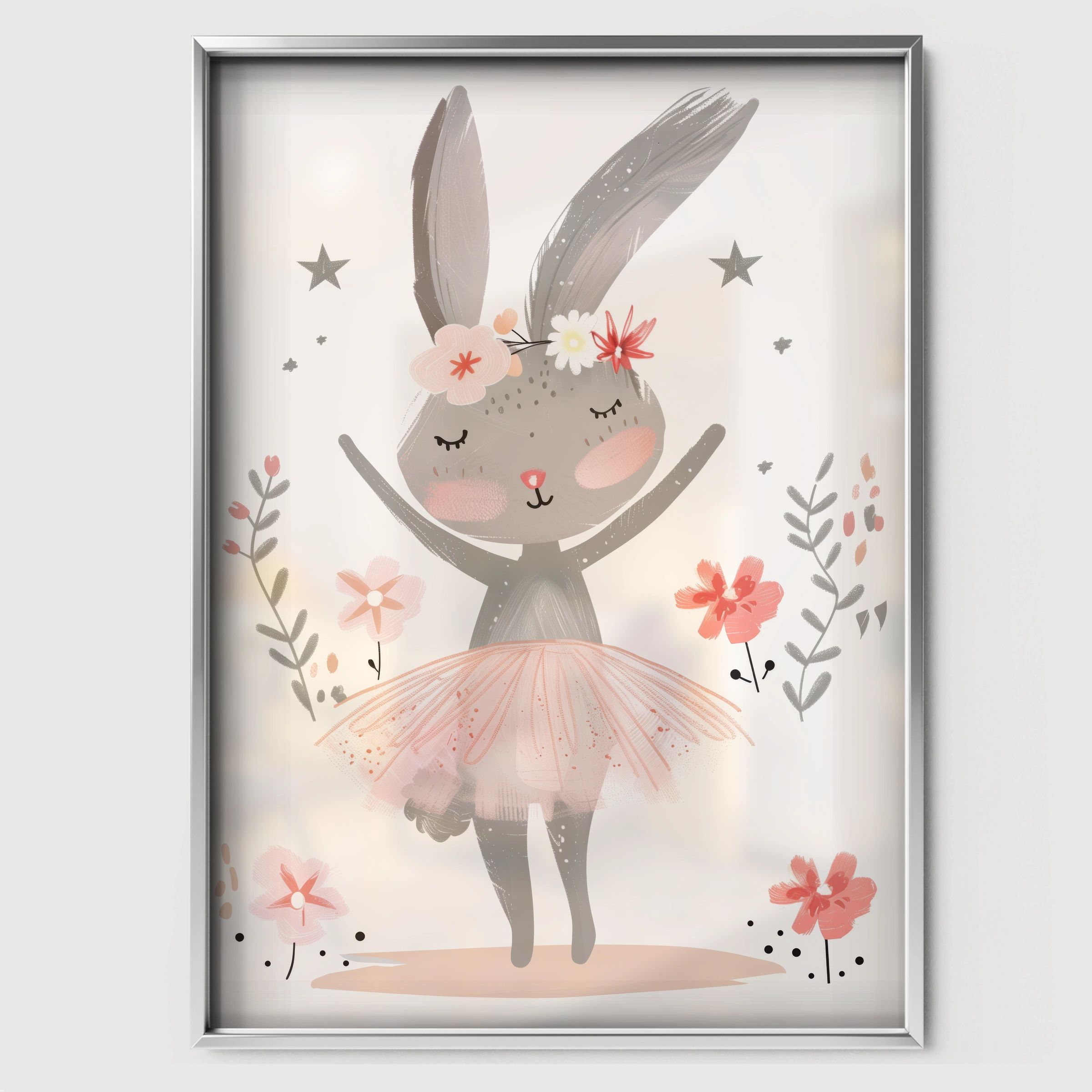 Ballerina Bunny Nursery Print - white framed nursery wall art print