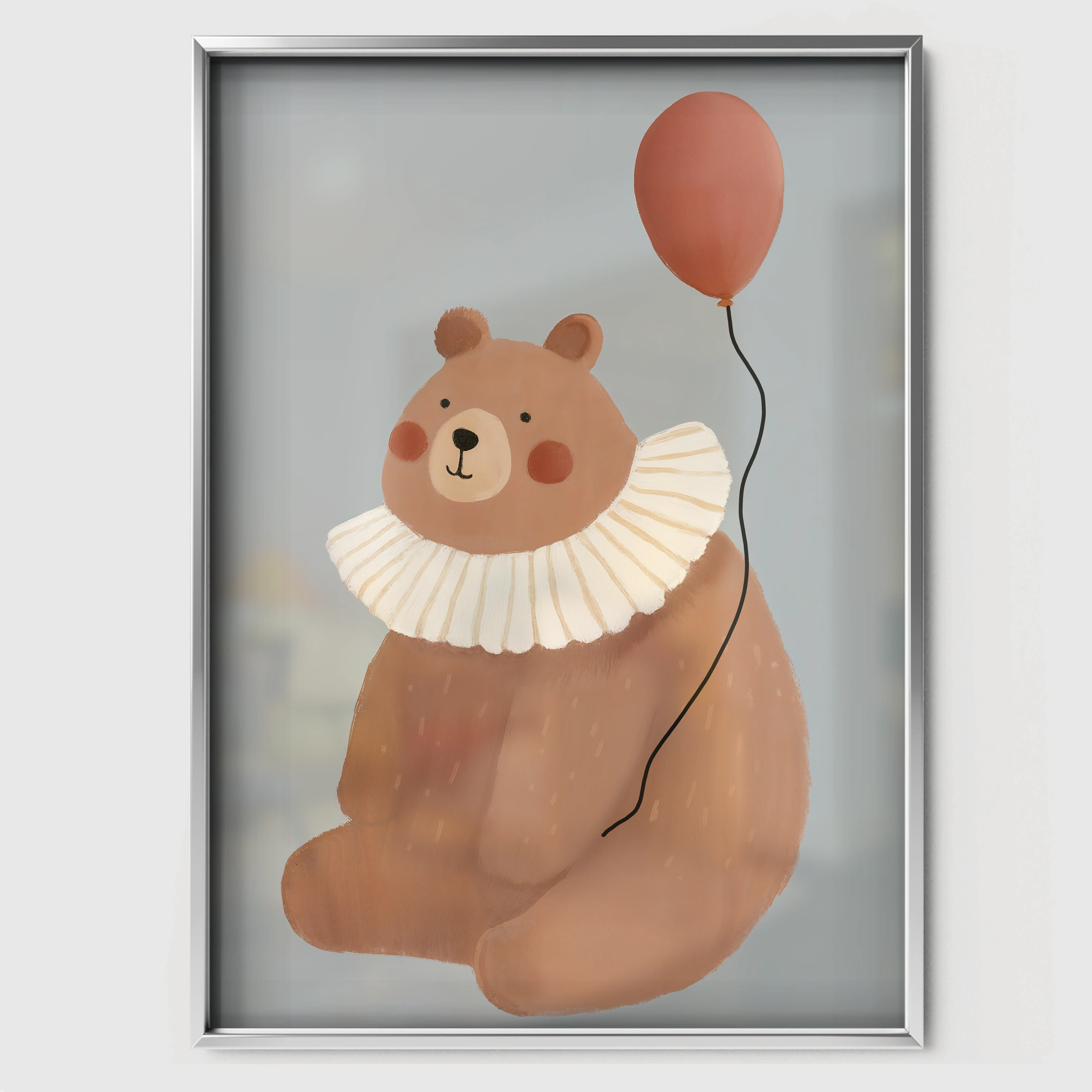 Balloon Bear Nursery Print - white framed nursery wall art print