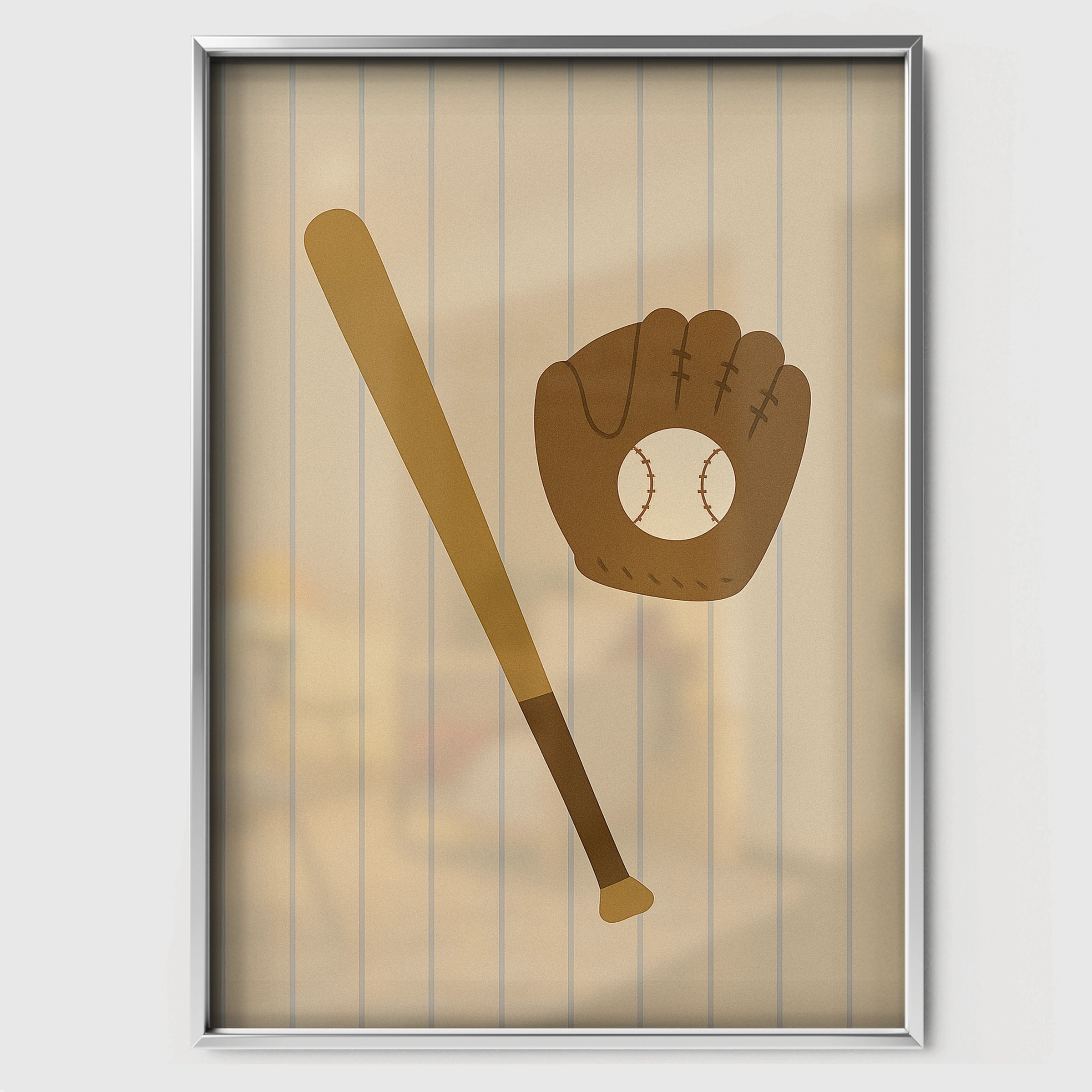 Baseball Bat and Glove Nursery Print - white framed nursery wall art print