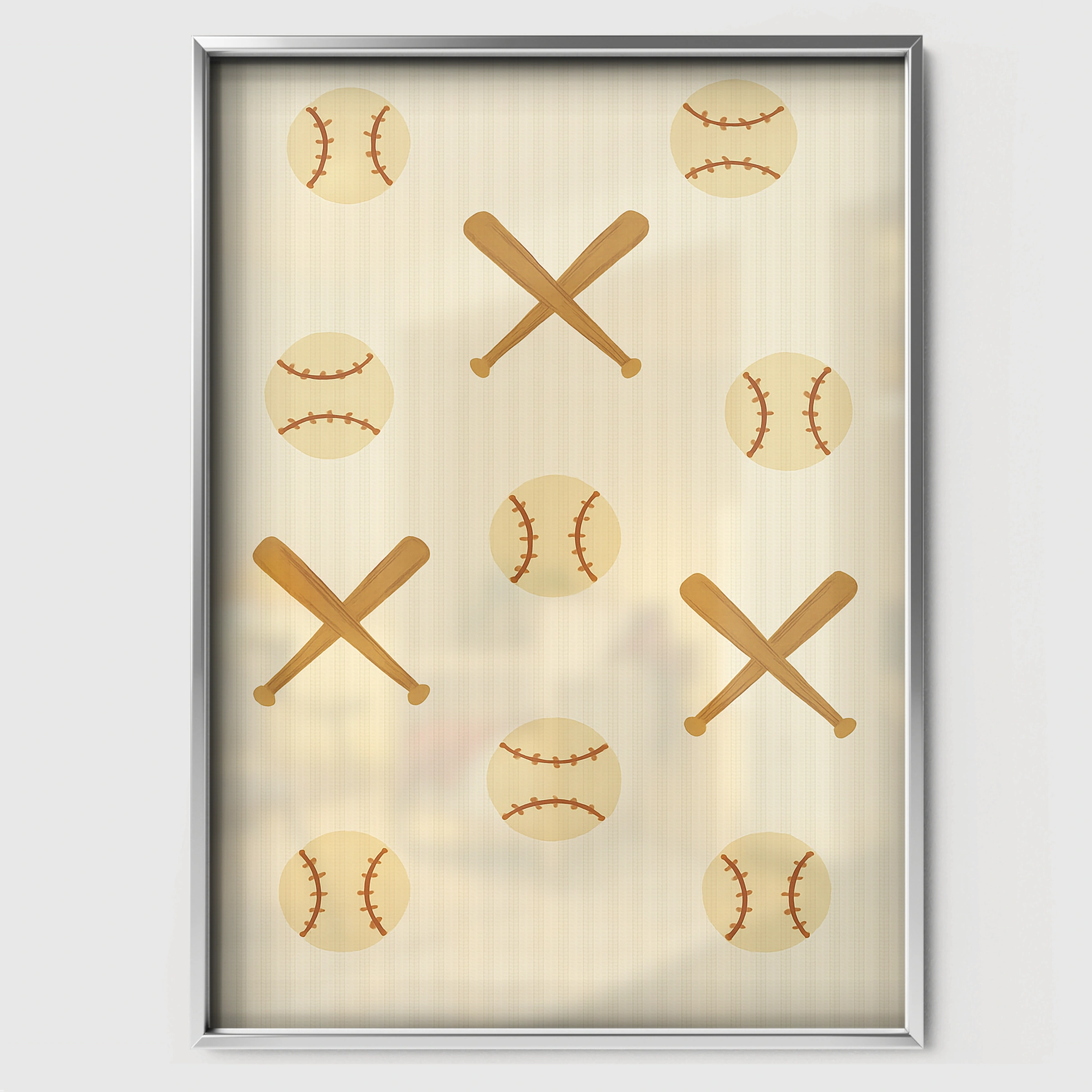 Baseball Bats Pattern Nursery Print - white framed nursery wall art print