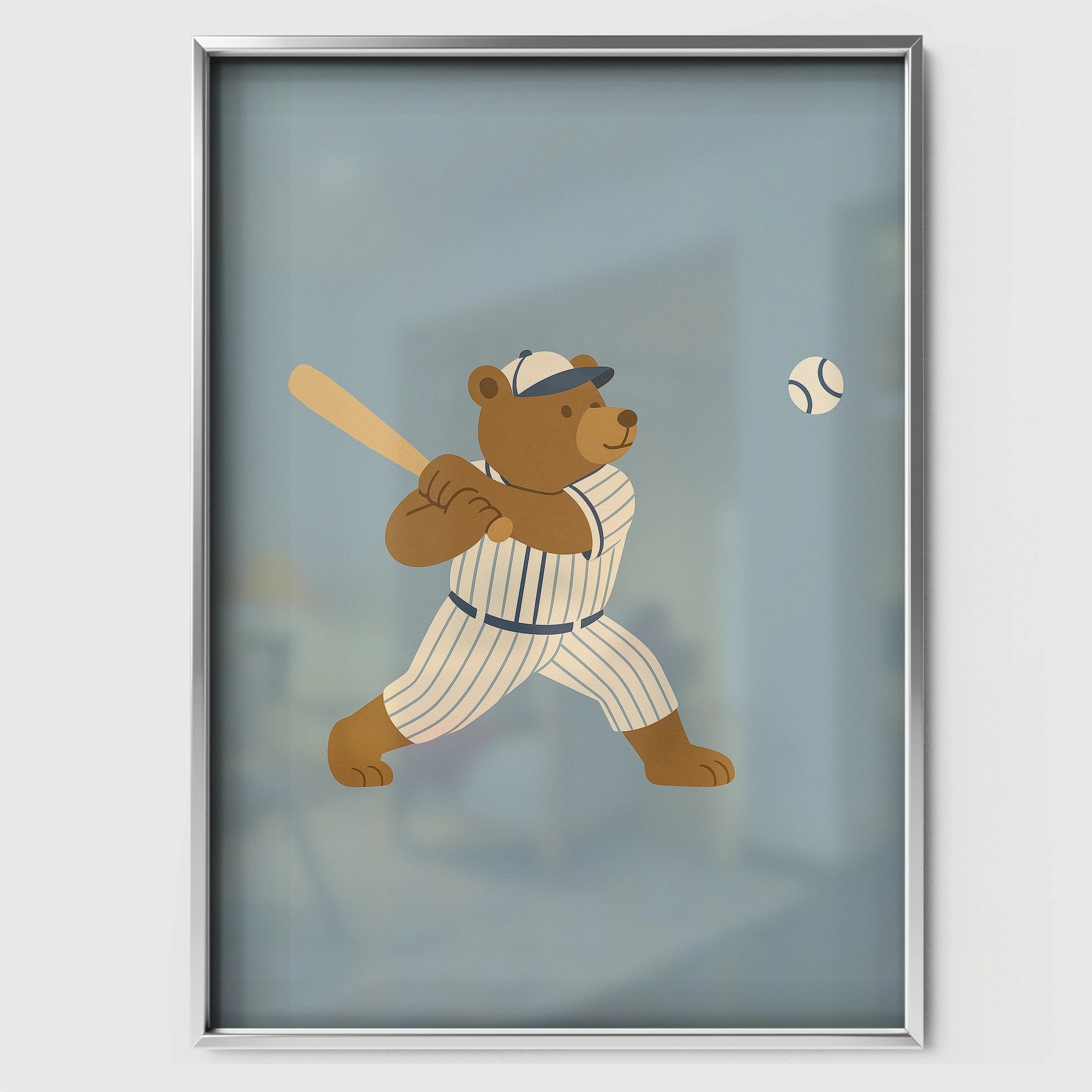 Baseball Bear Nursery Print - white framed nursery wall art print