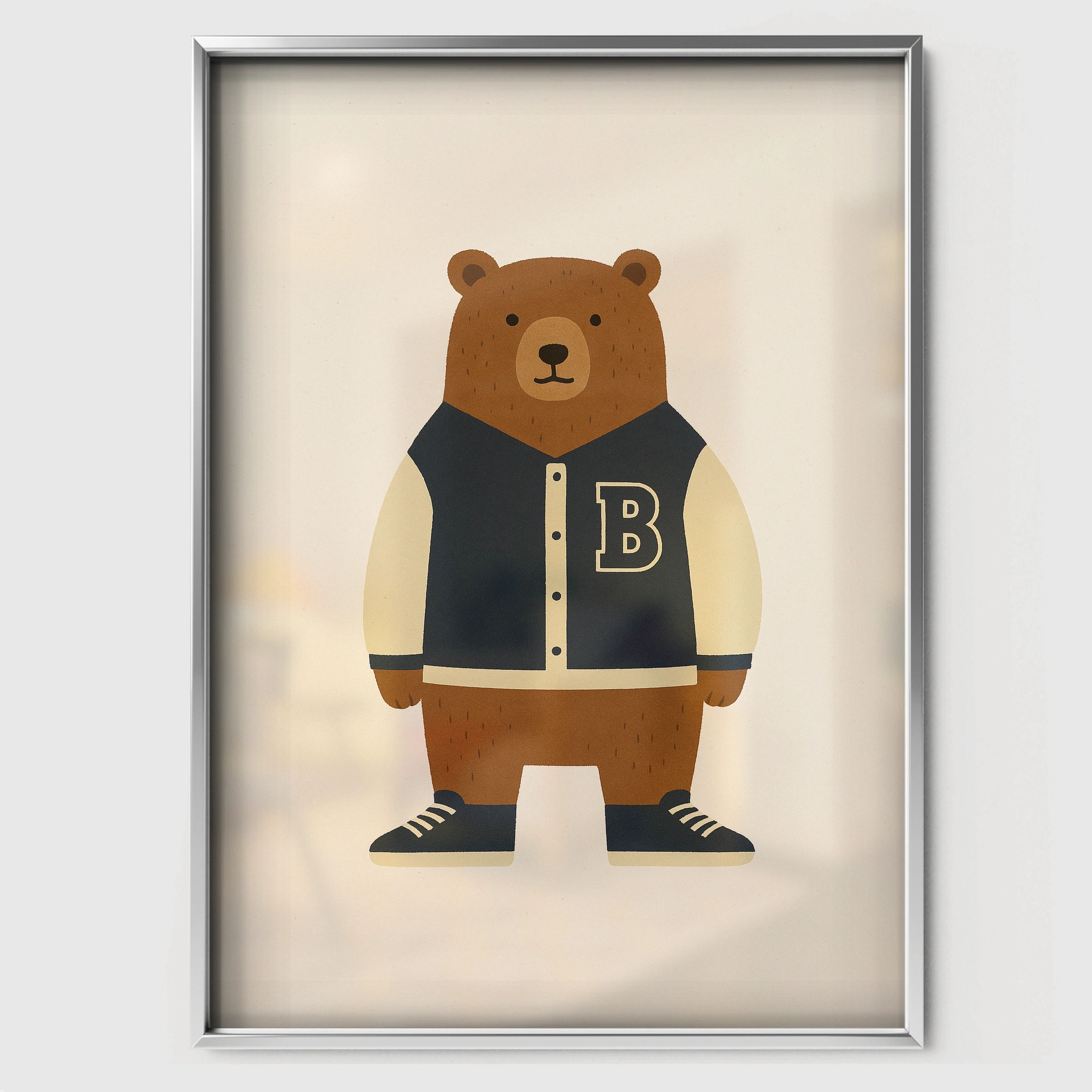 Baseball Bear Two Nursery Print - white framed nursery wall art print
