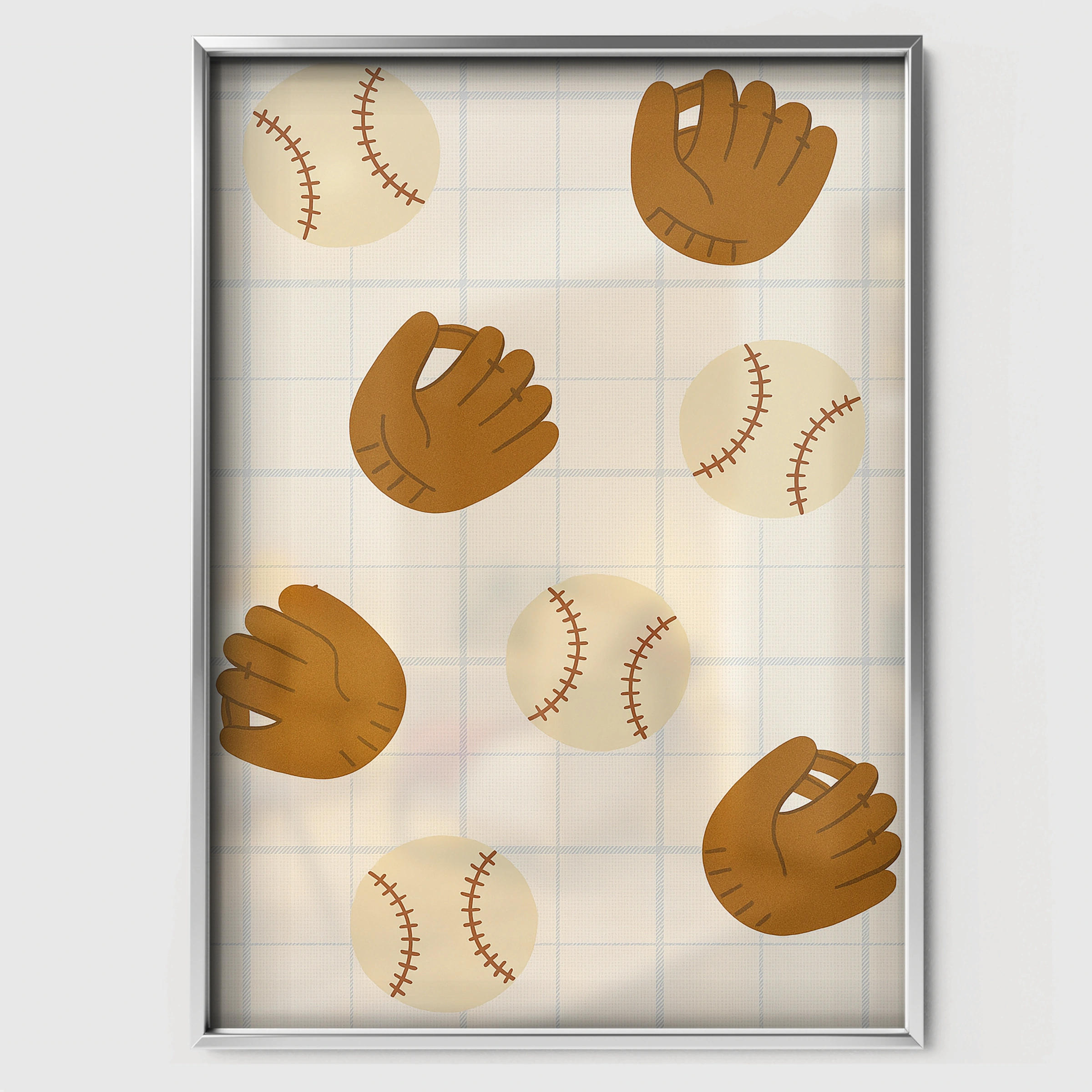 Baseball Gloves Pattern Nursery Print - white framed nursery wall art print