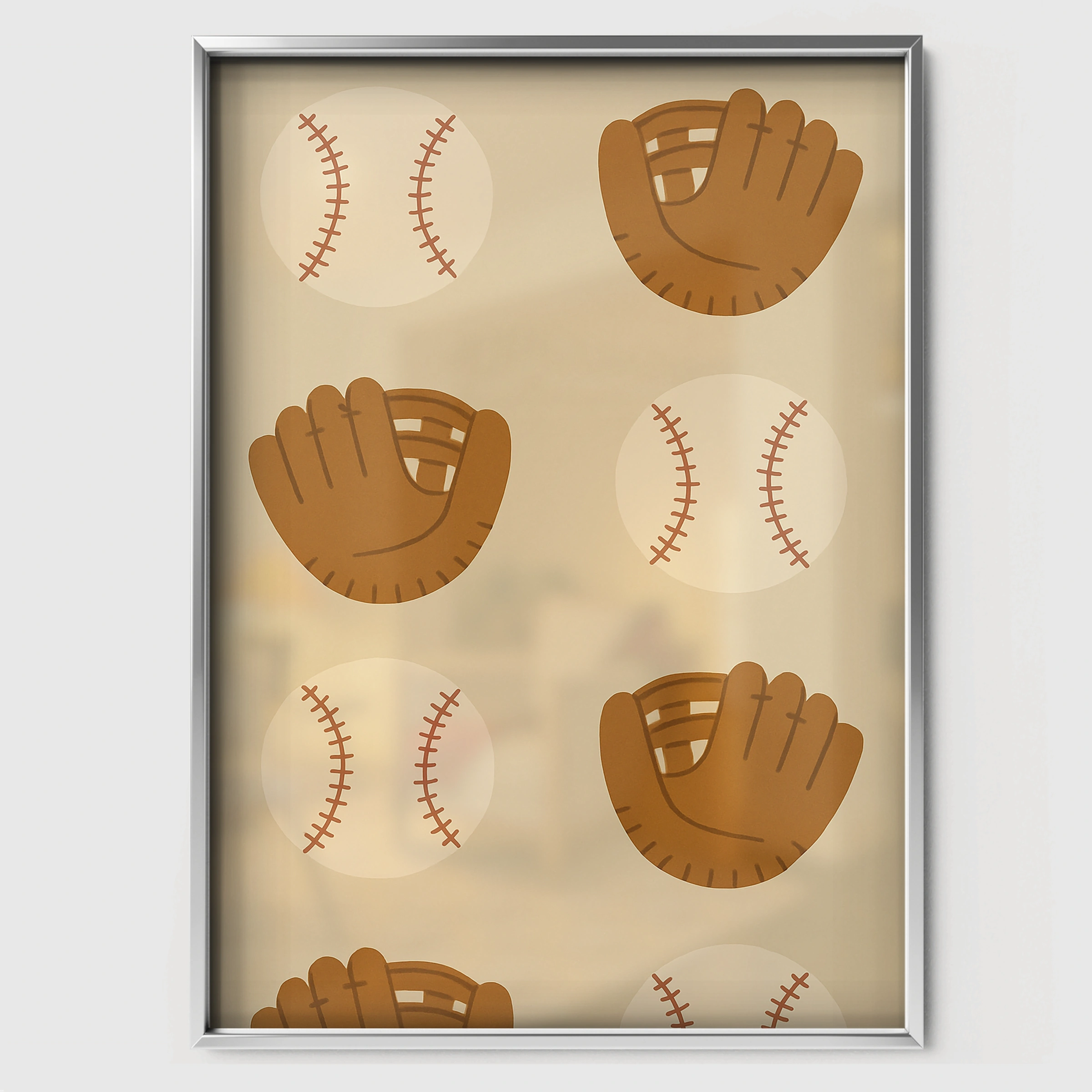 Baseball Gloves Pattern Two Nursery Print - white framed nursery wall art print