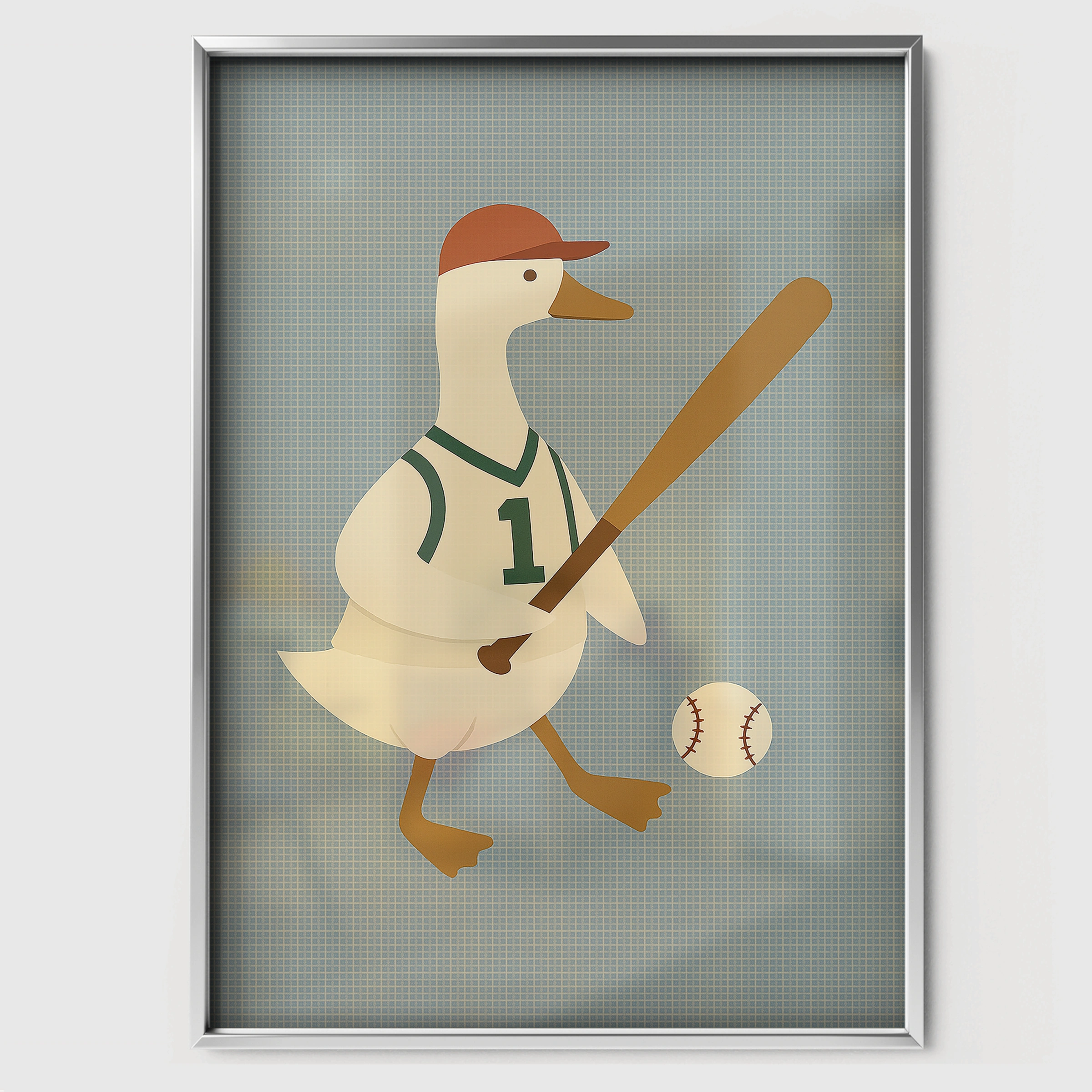 Baseball Goose Batter Nursery Print - white framed nursery wall art print
