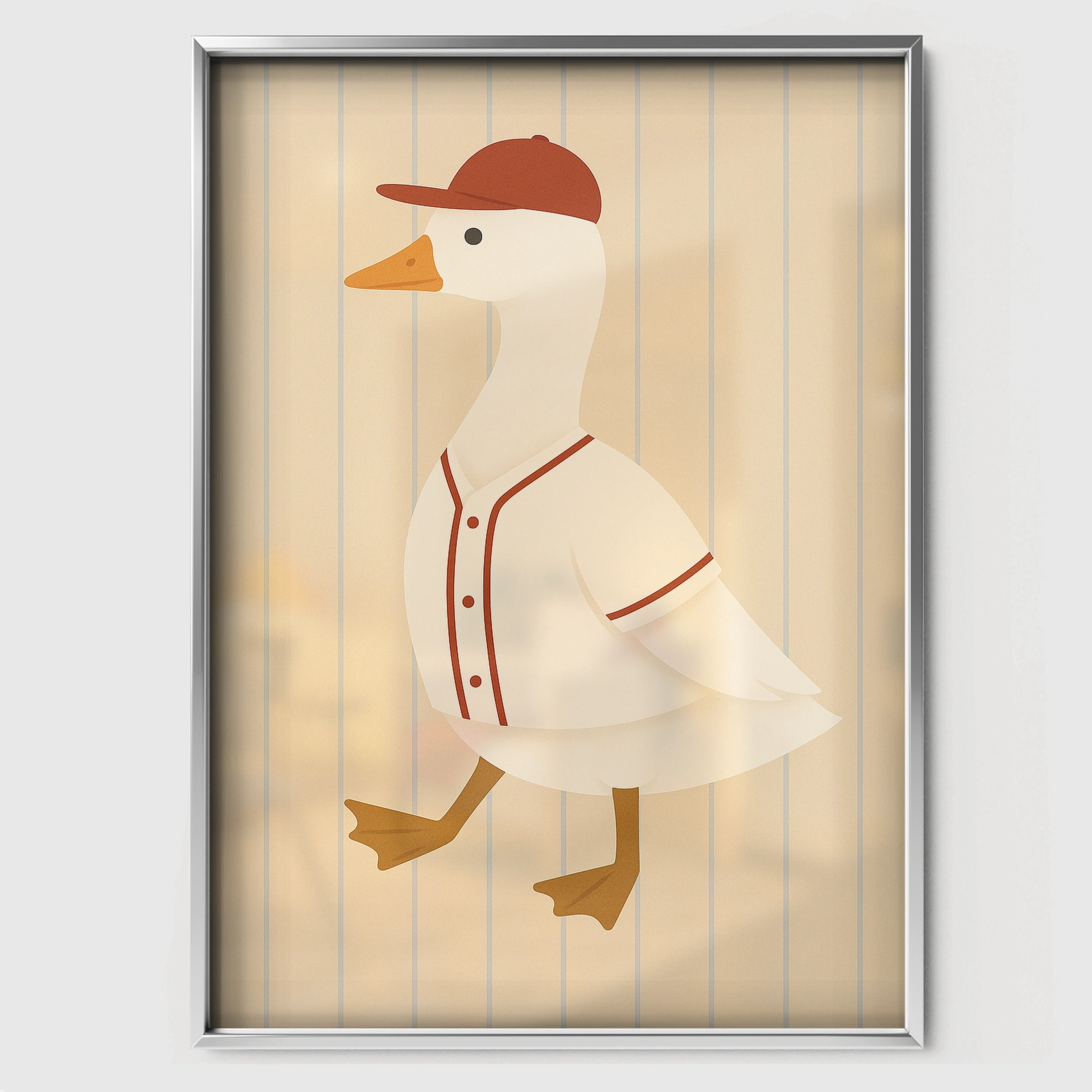 Baseball Goose Nursery Print - white framed nursery wall art print