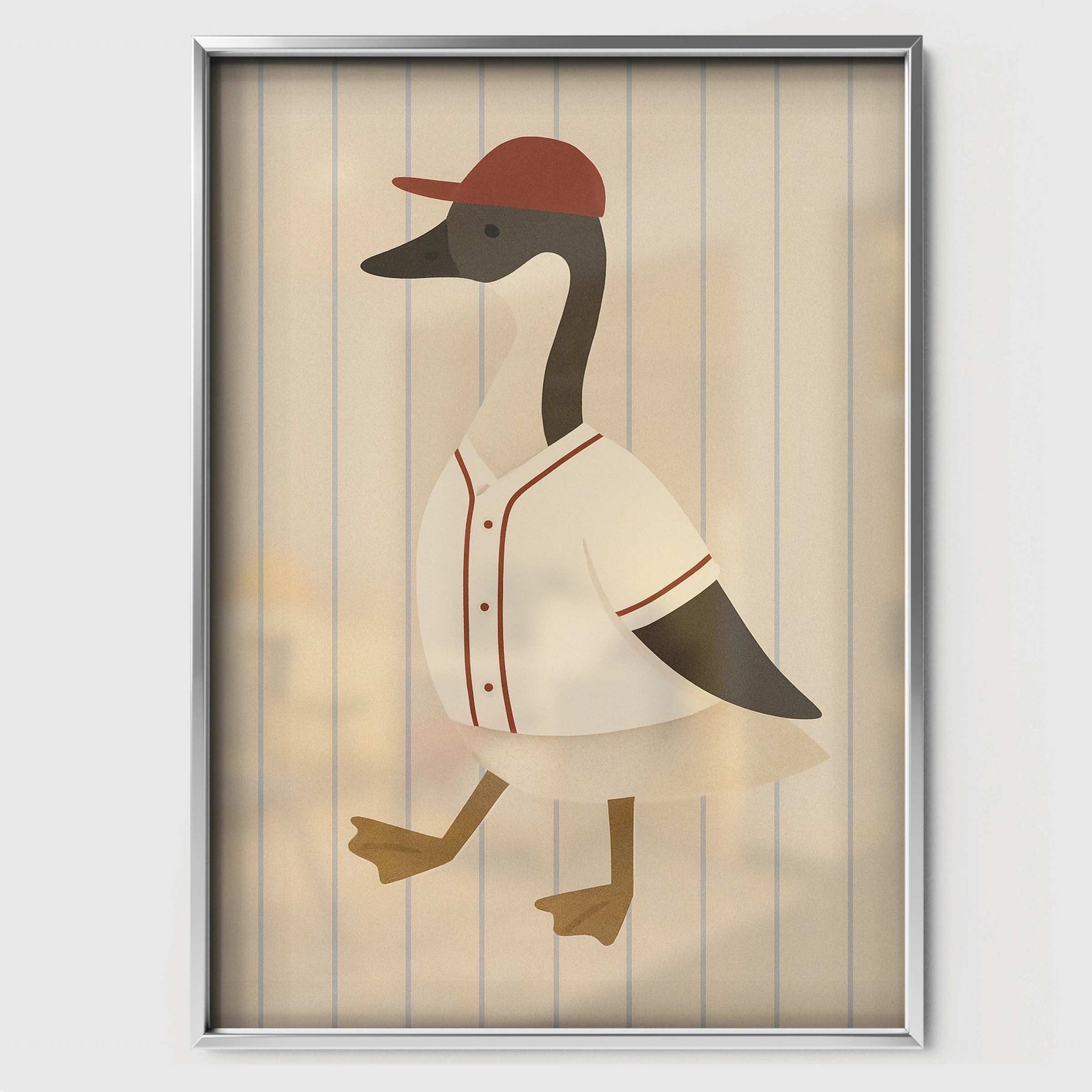Baseball Goose Two Nursery Print - white framed nursery wall art print