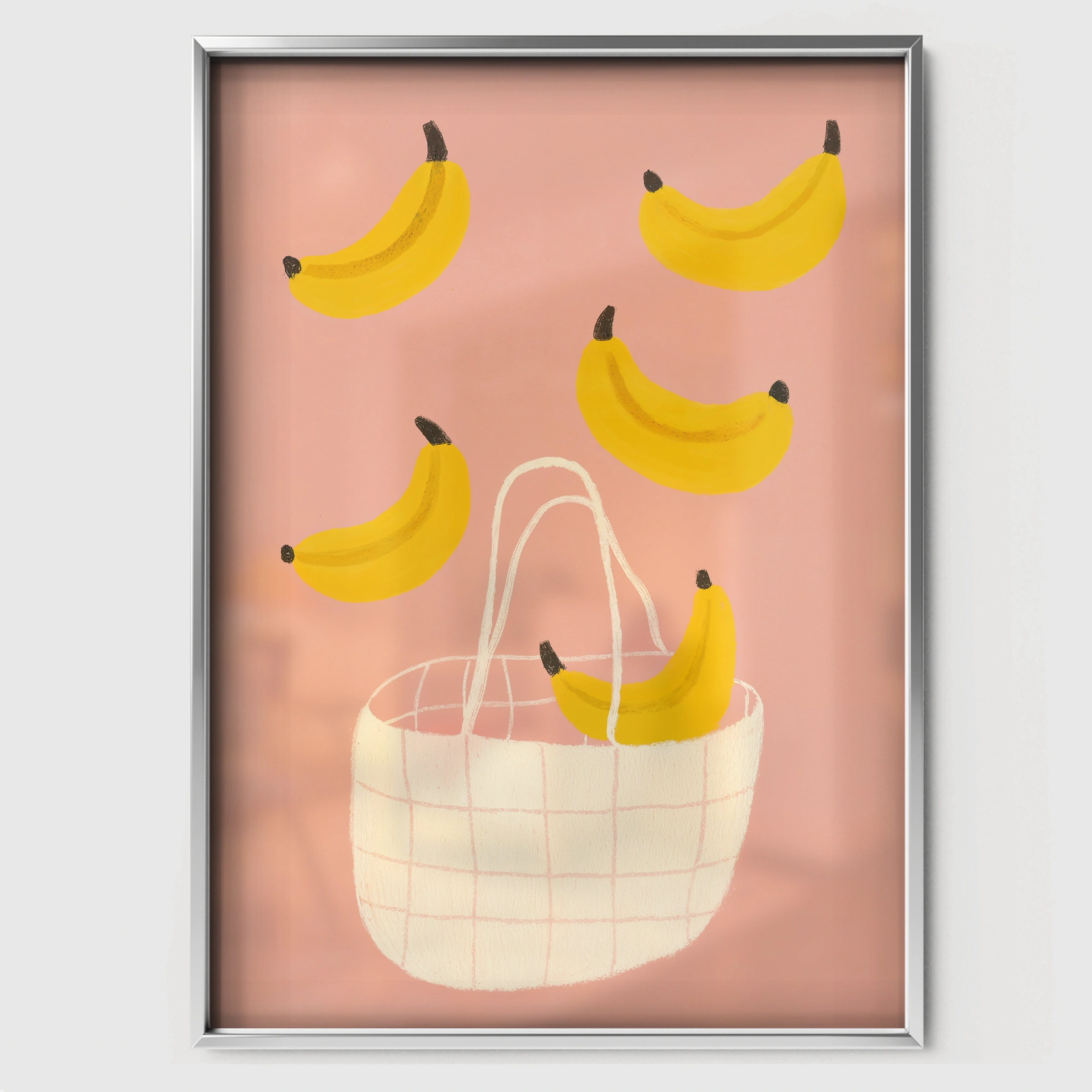 Basket of Bananas Nursery Print - white framed nursery wall art print