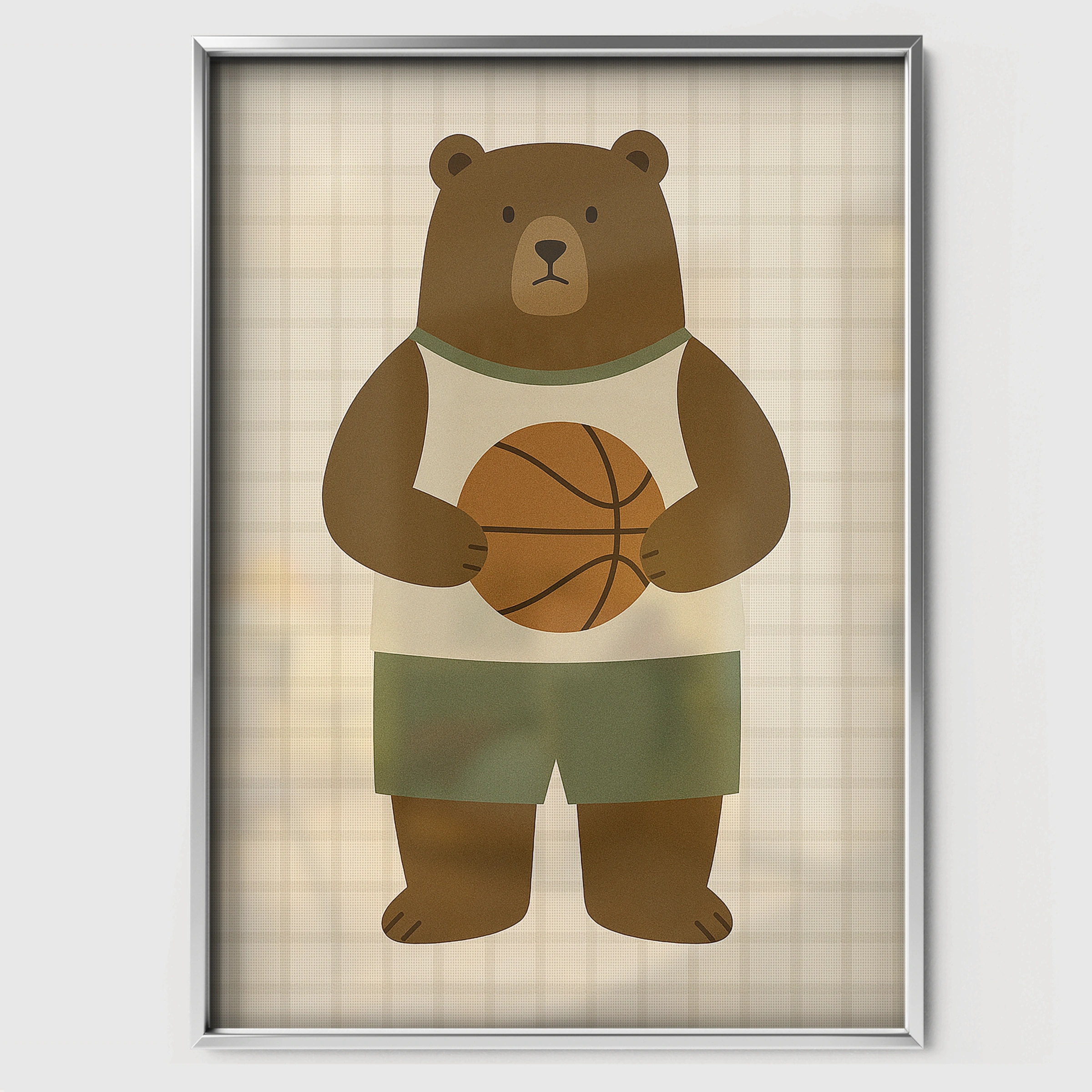 Basketball Bear Nursery Print - white framed nursery wall art print