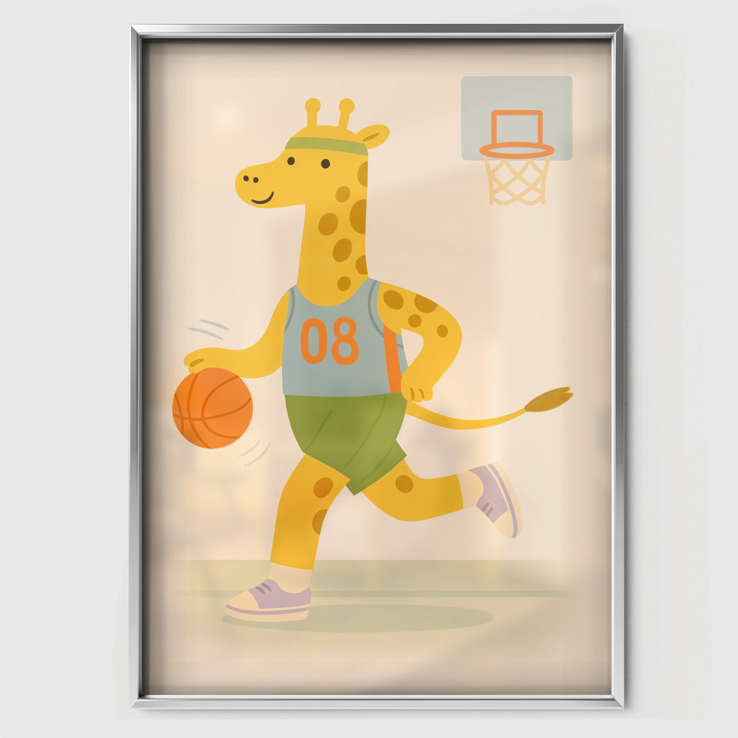 Basketball Giraffe Nursery Print - white framed nursery wall art print