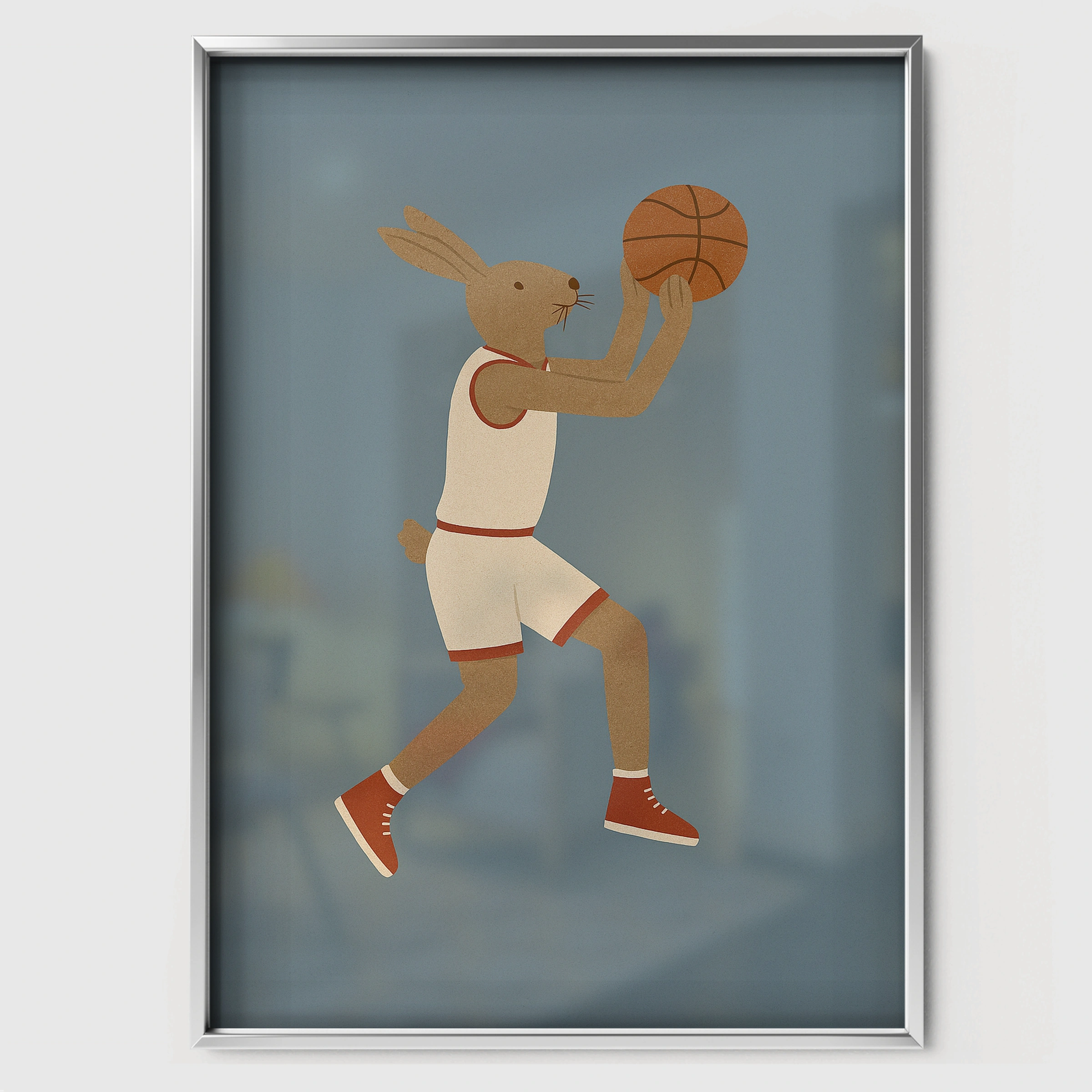 Basketball Rabbit Four Nursery Print - white framed nursery wall art print