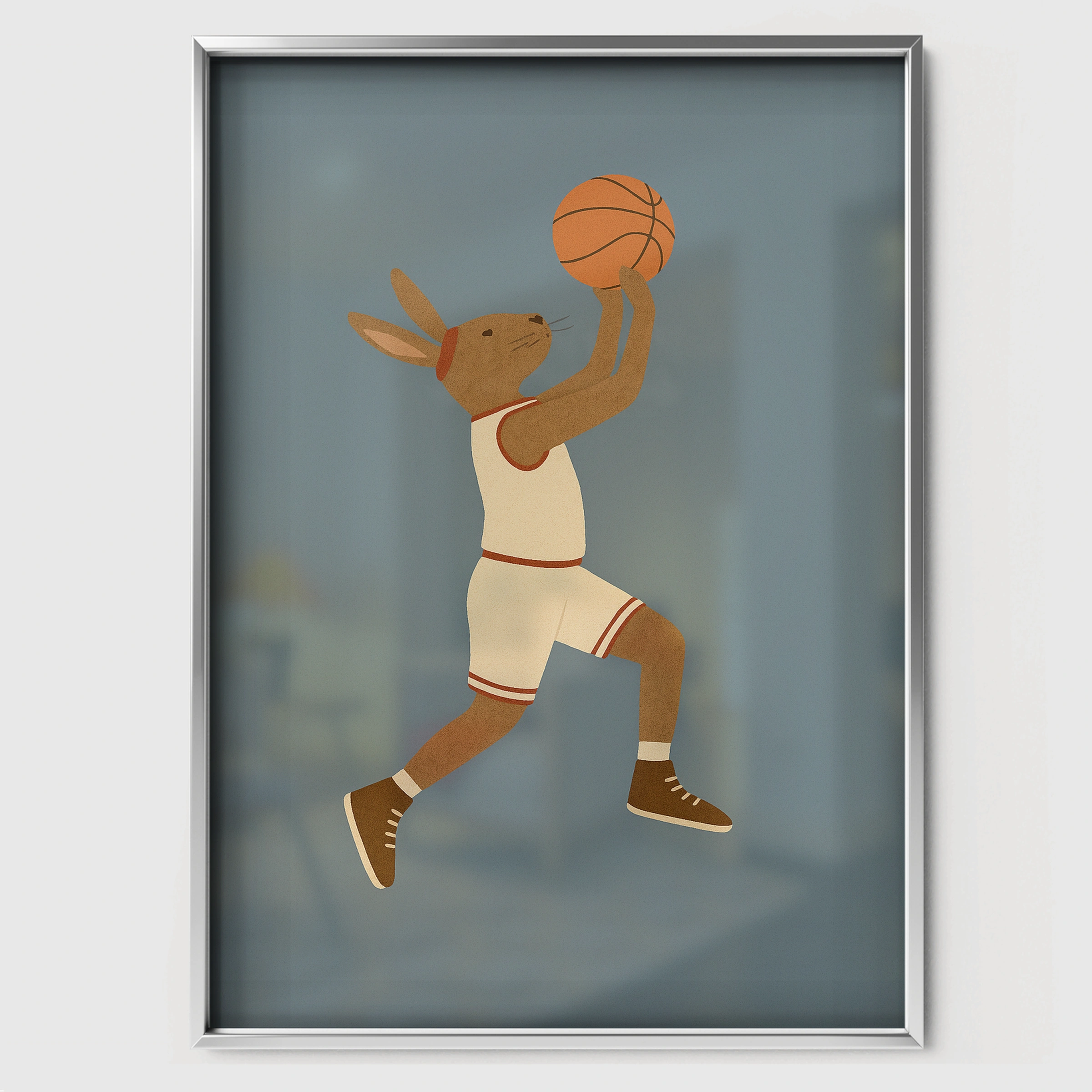 Basketball Rabbit Three Nursery Print - white framed nursery wall art print