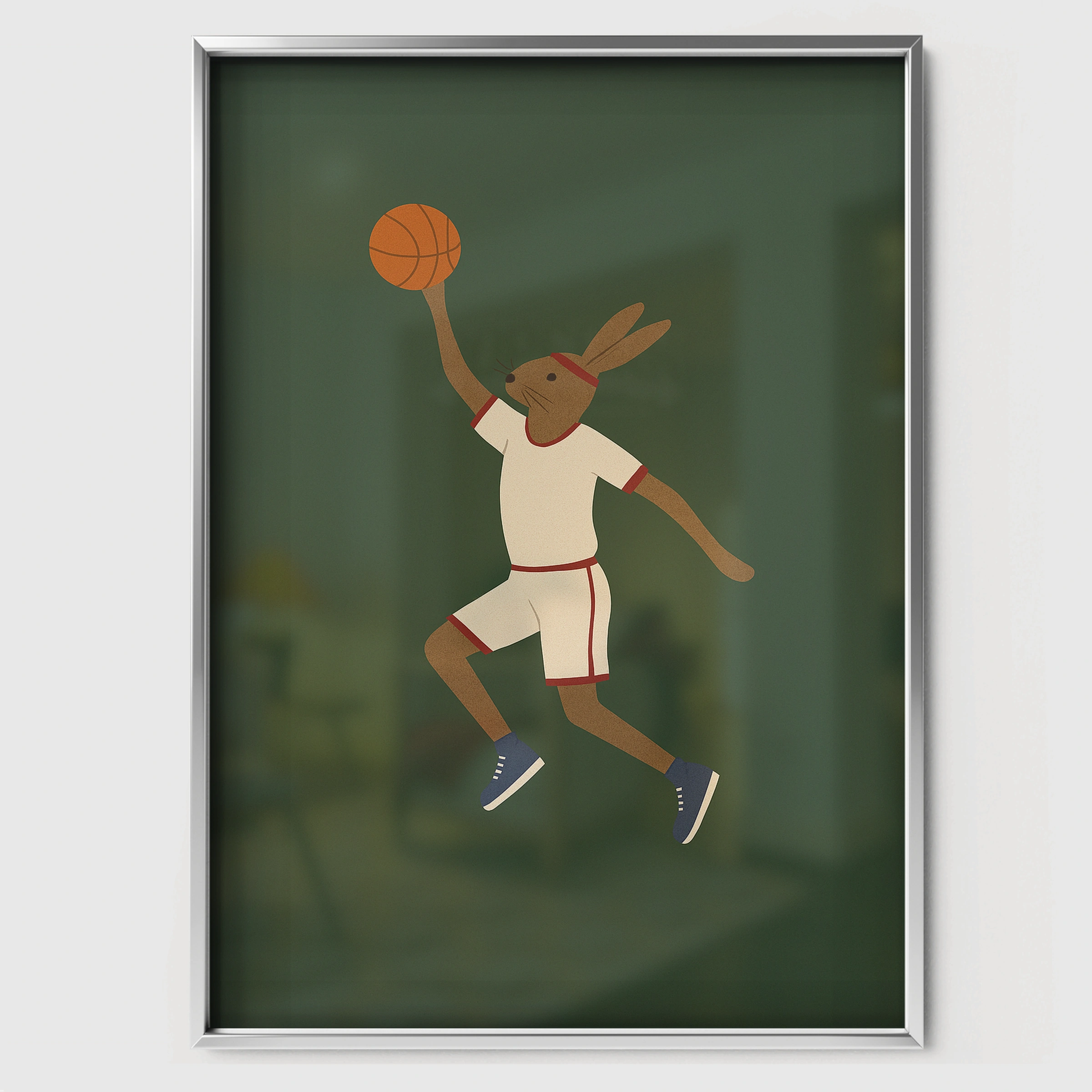 Basketball Rabbit Two Nursery Print - white framed nursery wall art print