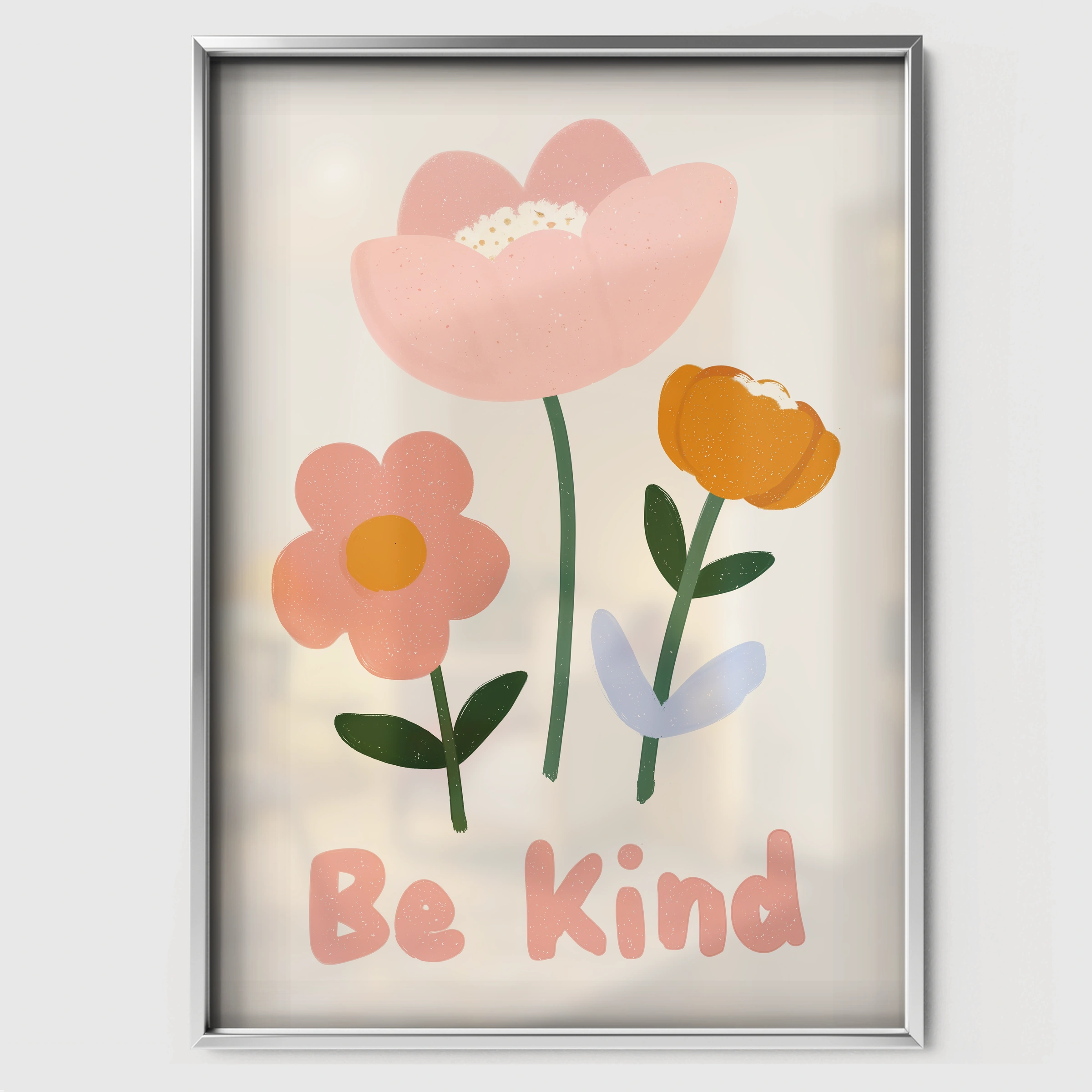 Be Kind Flower Nursery Print - white framed nursery wall art print