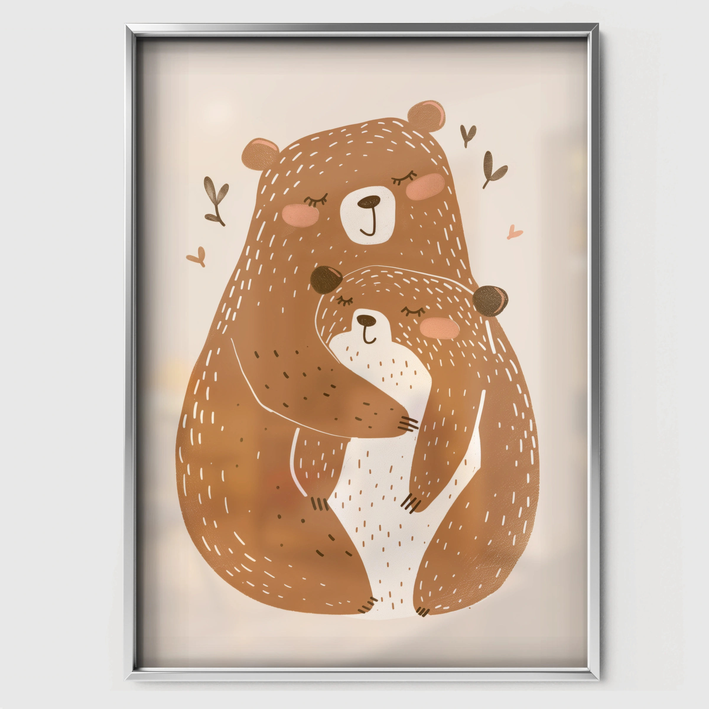 Bears Hugging Nursery Print - white framed nursery wall art print