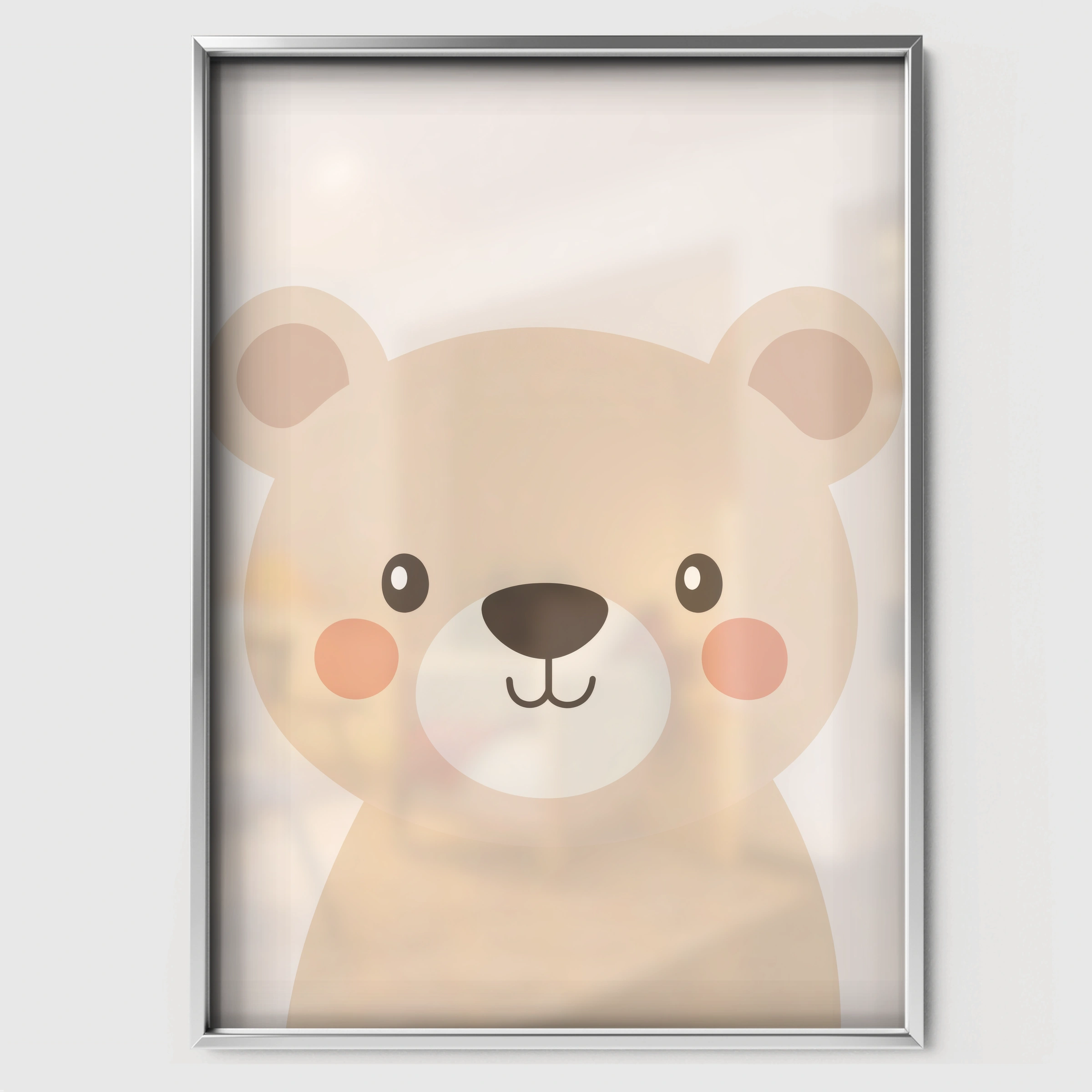 Beige Bear Face Nursery Print - white framed nursery wall art print