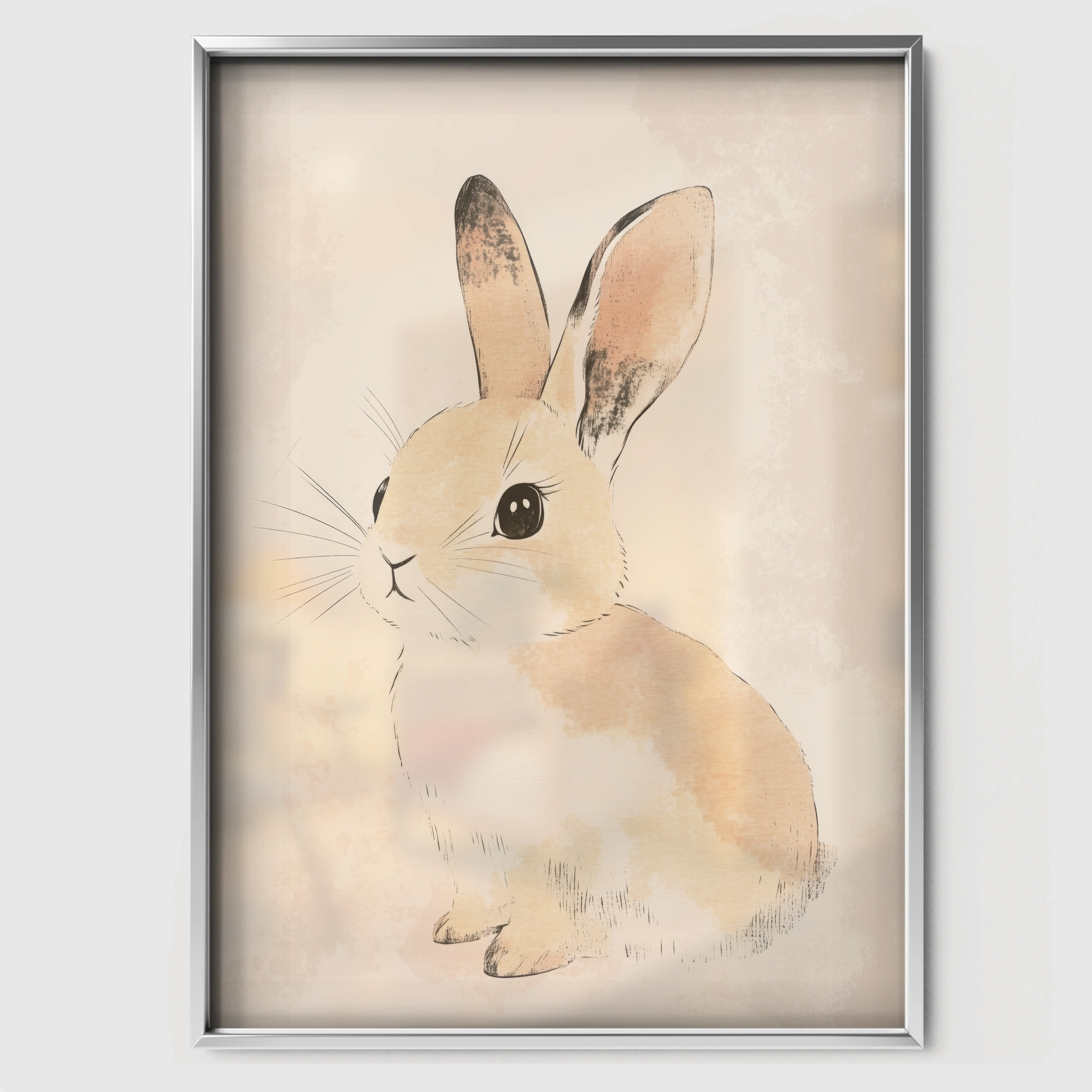 Beige Bunny Nursery Print - white framed nursery wall art print
