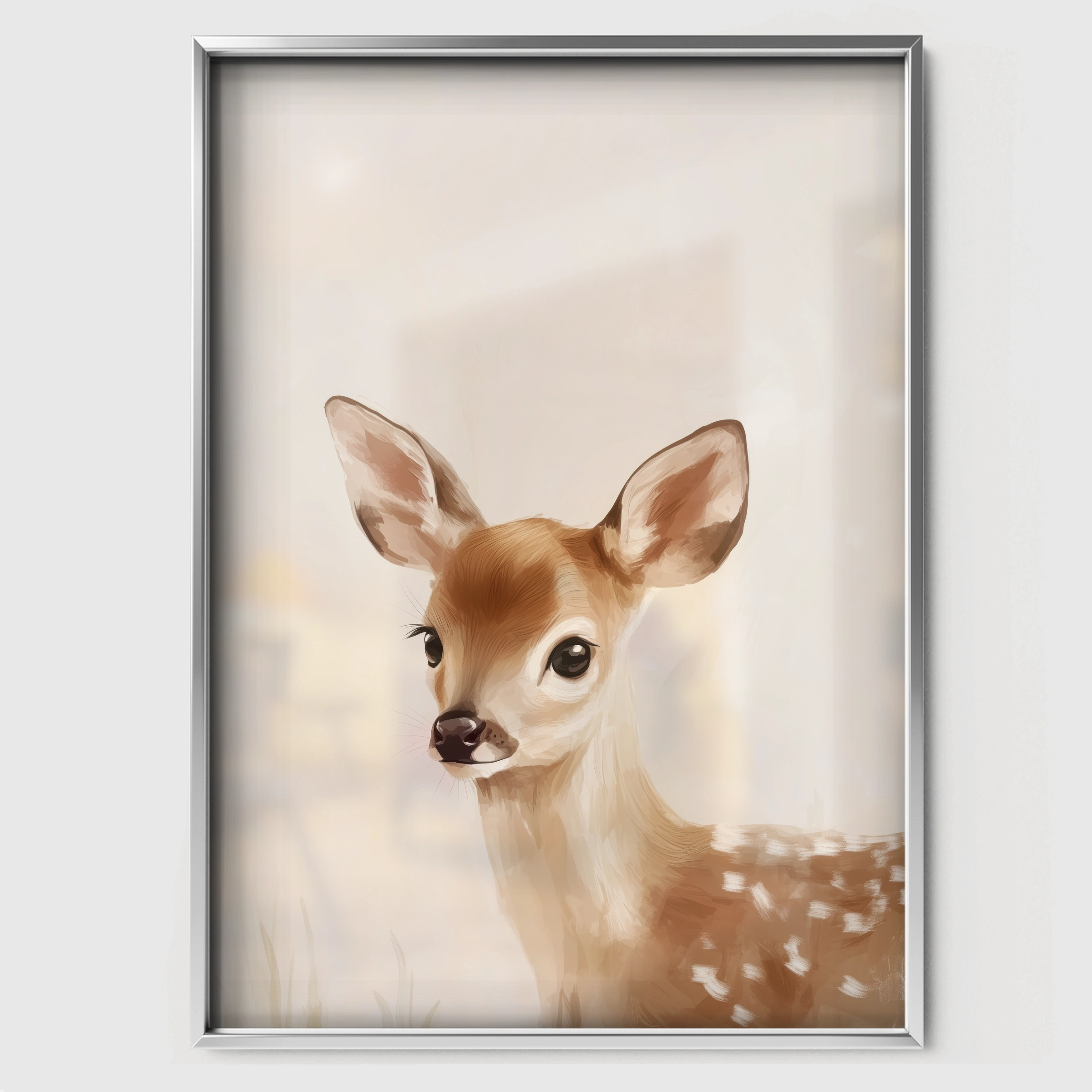 Beige Fawn Nursery Print - white framed nursery wall art print