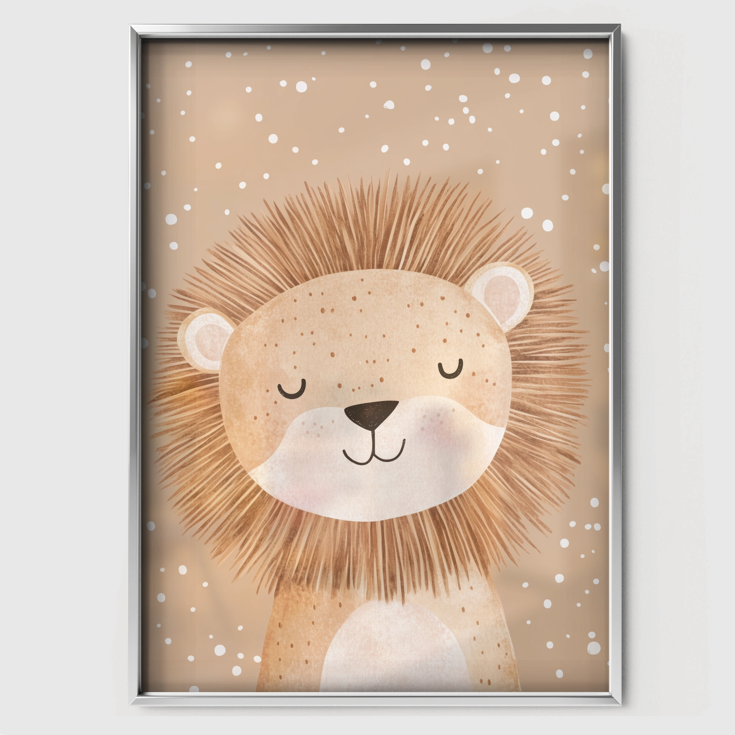 Beige Lion Nursery Print - white framed nursery wall art print