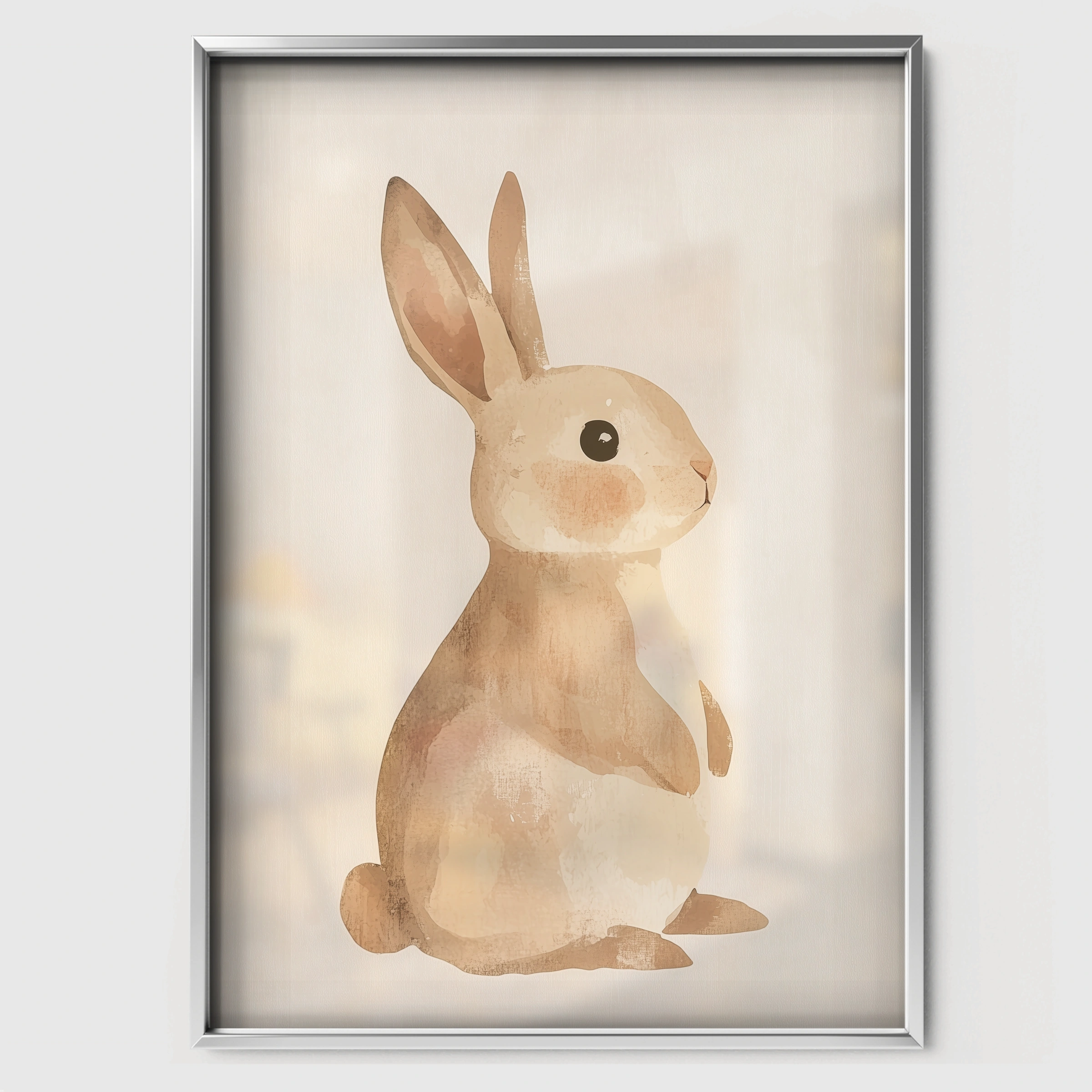 Beige Rabbit Nursery Print - white framed nursery wall art print
