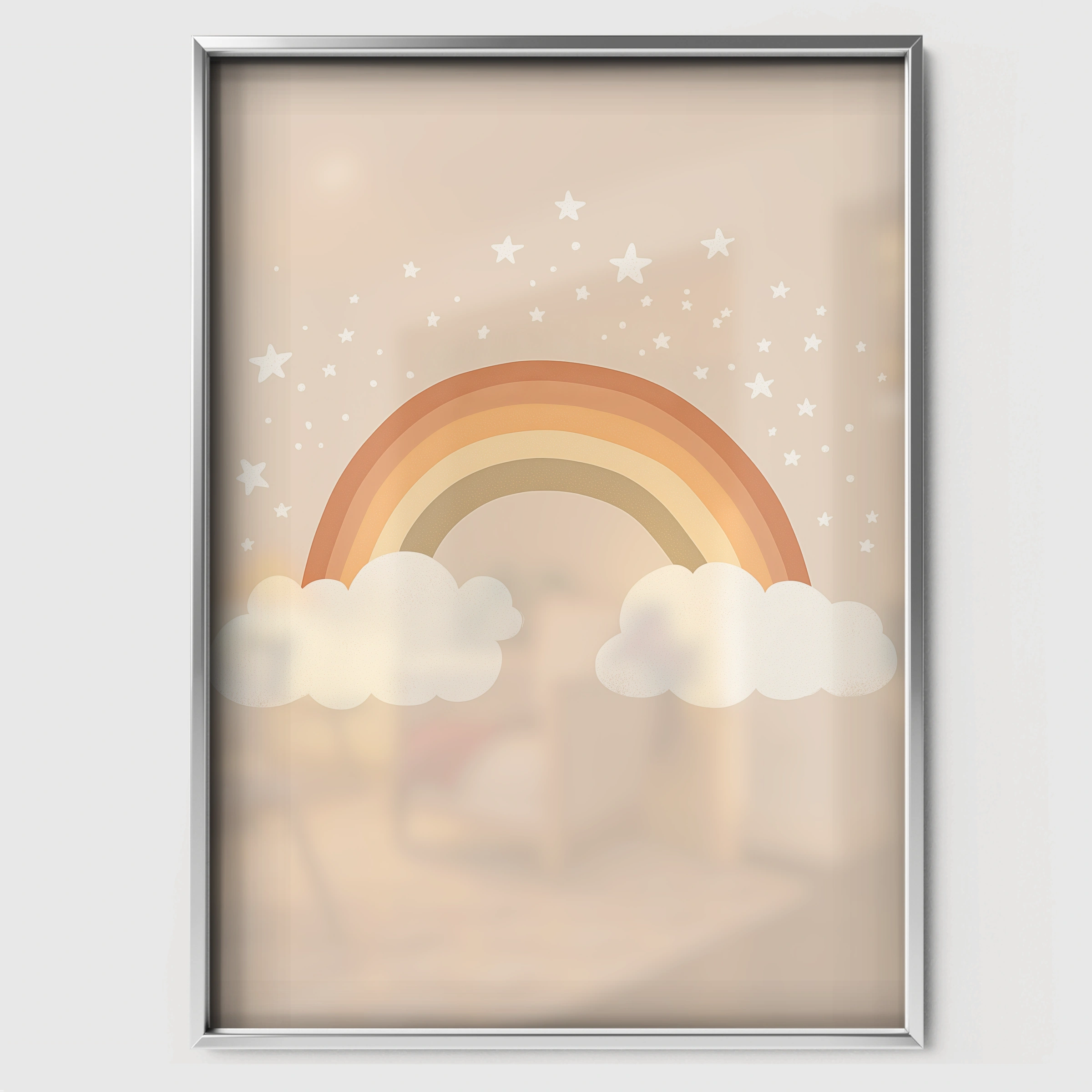 Beige Rainbow Nursery Print - white framed nursery wall art print