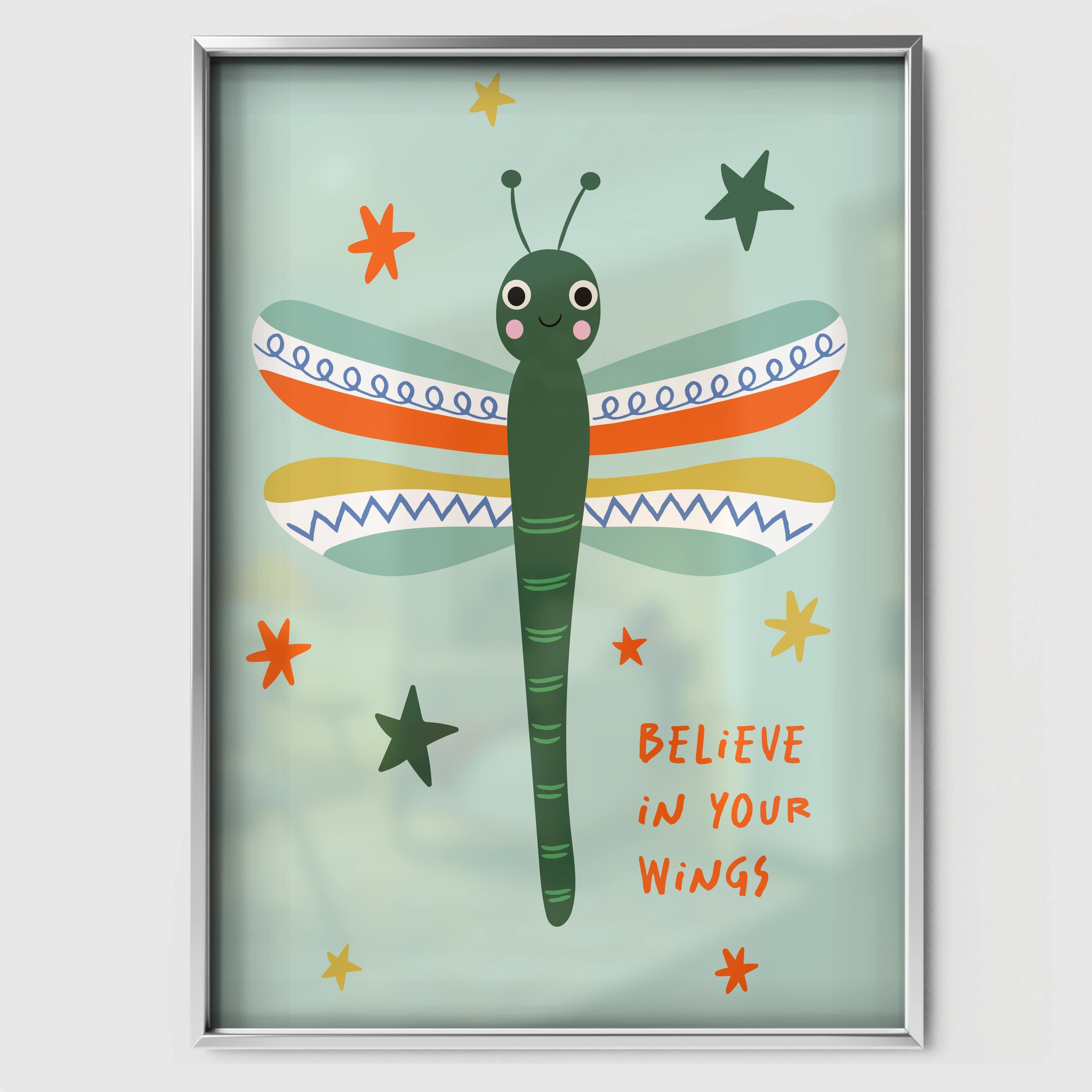 Believe Grasshopper Nursery Print - white framed nursery wall art print