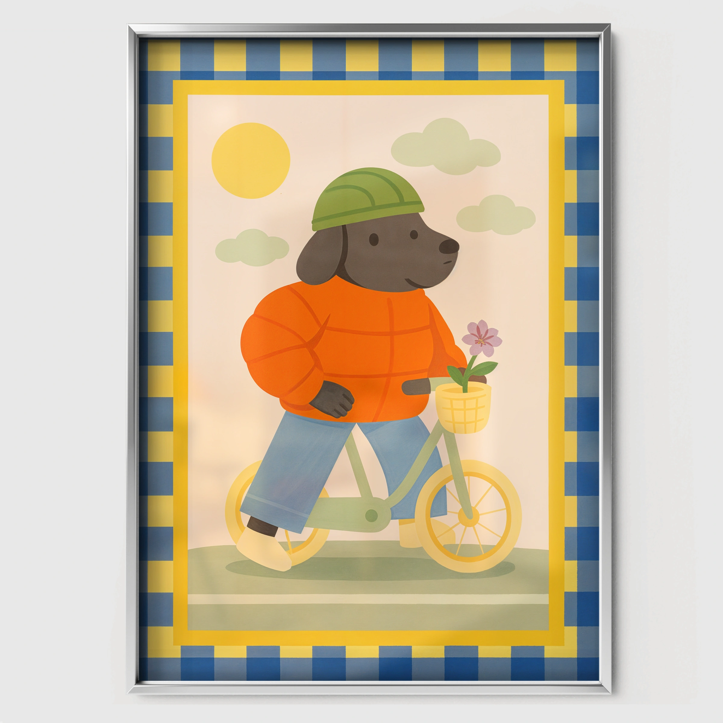 Bicycle Dog Nursery Print - white framed nursery wall art print