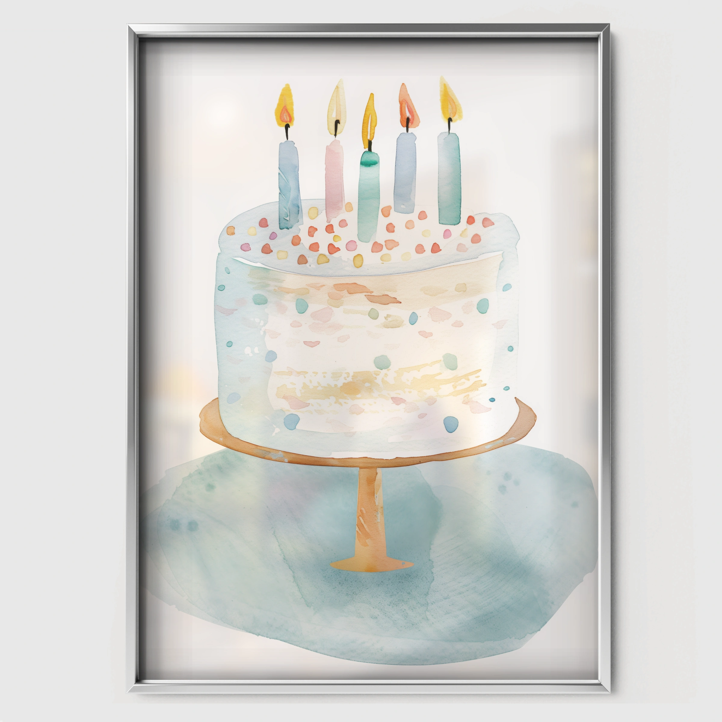 Birthday Cake Nursery Print - white framed nursery wall art print