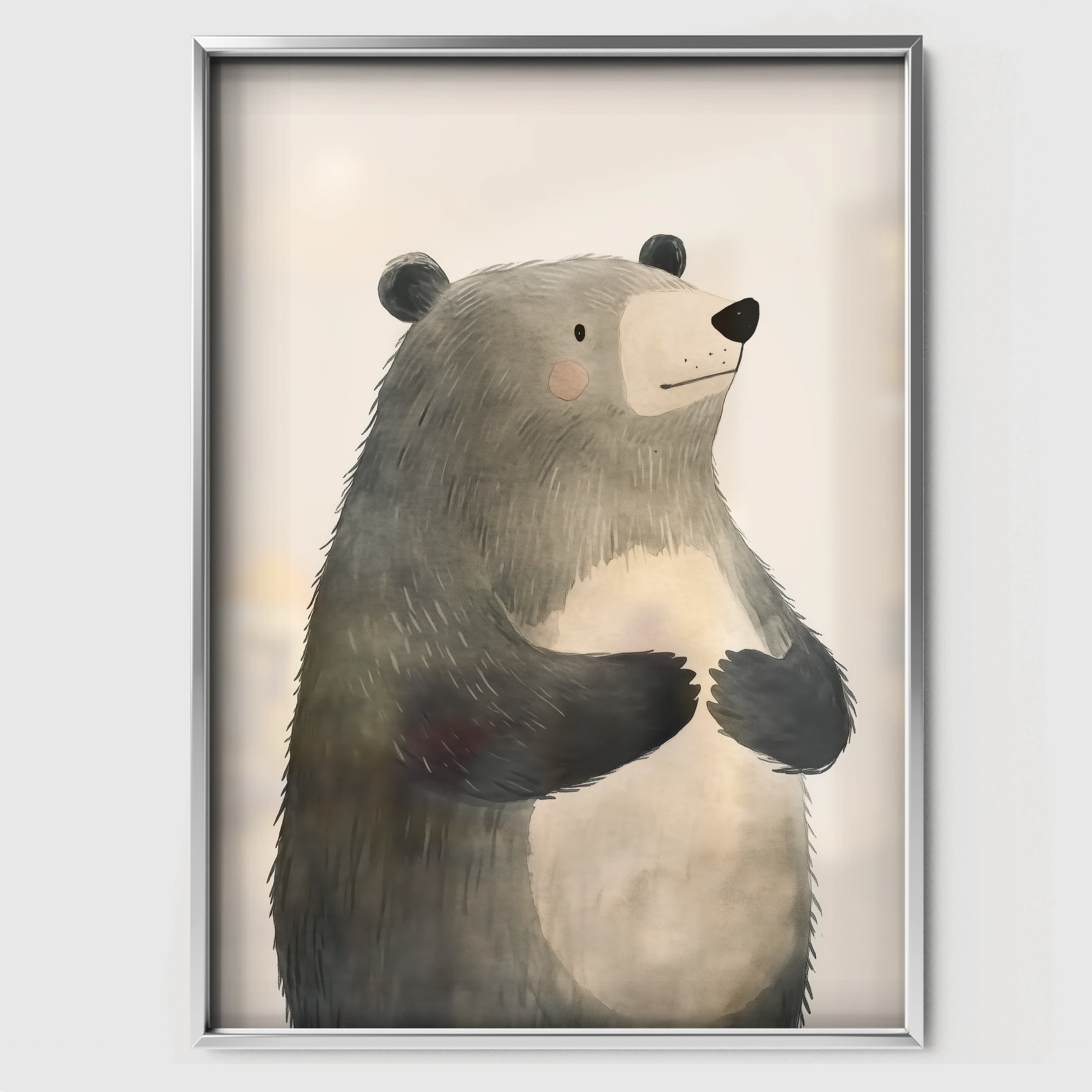Black and White Bear Nursery Print - white framed nursery wall art print